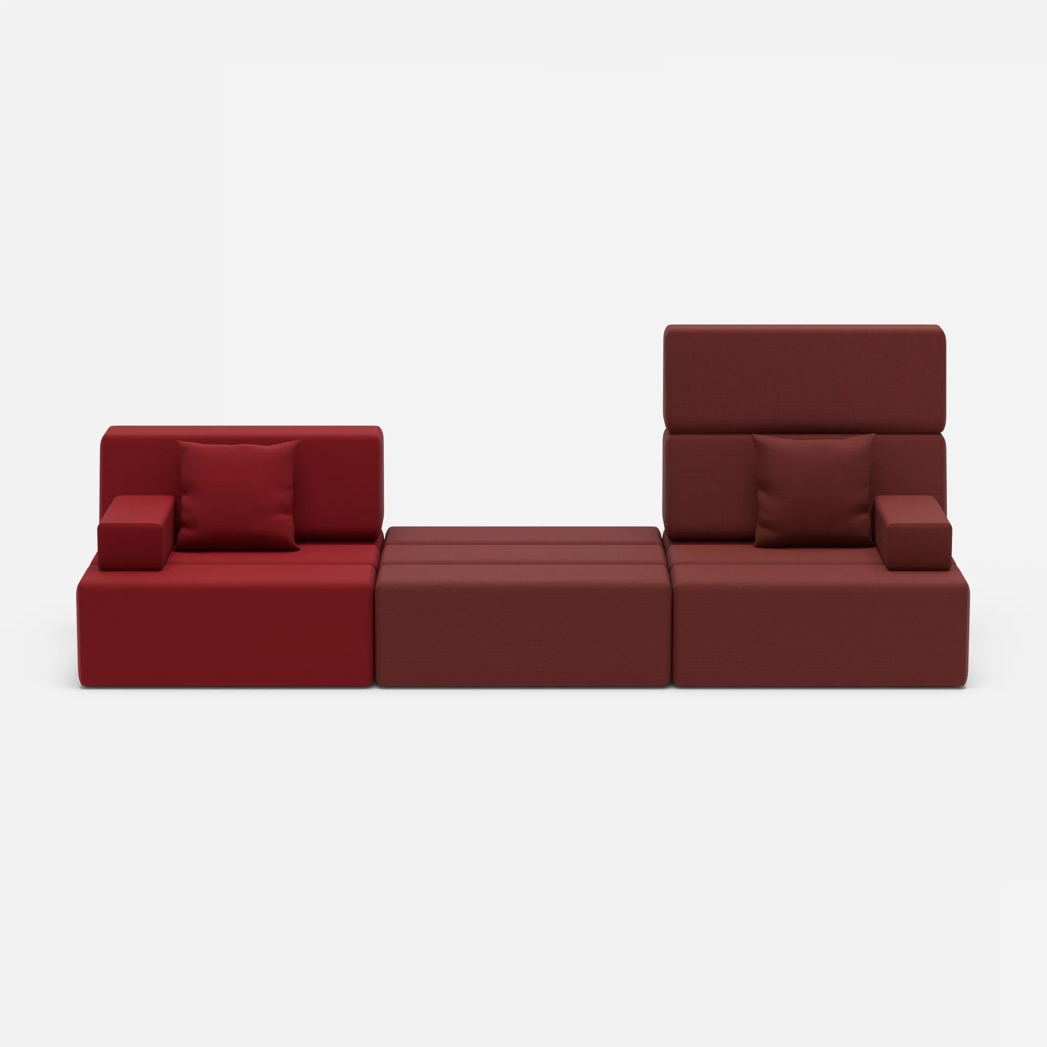 3 Sitzer Sofa Bricks 4 radio4028-radio4517 in Rot und Dunkelrot von vorne
