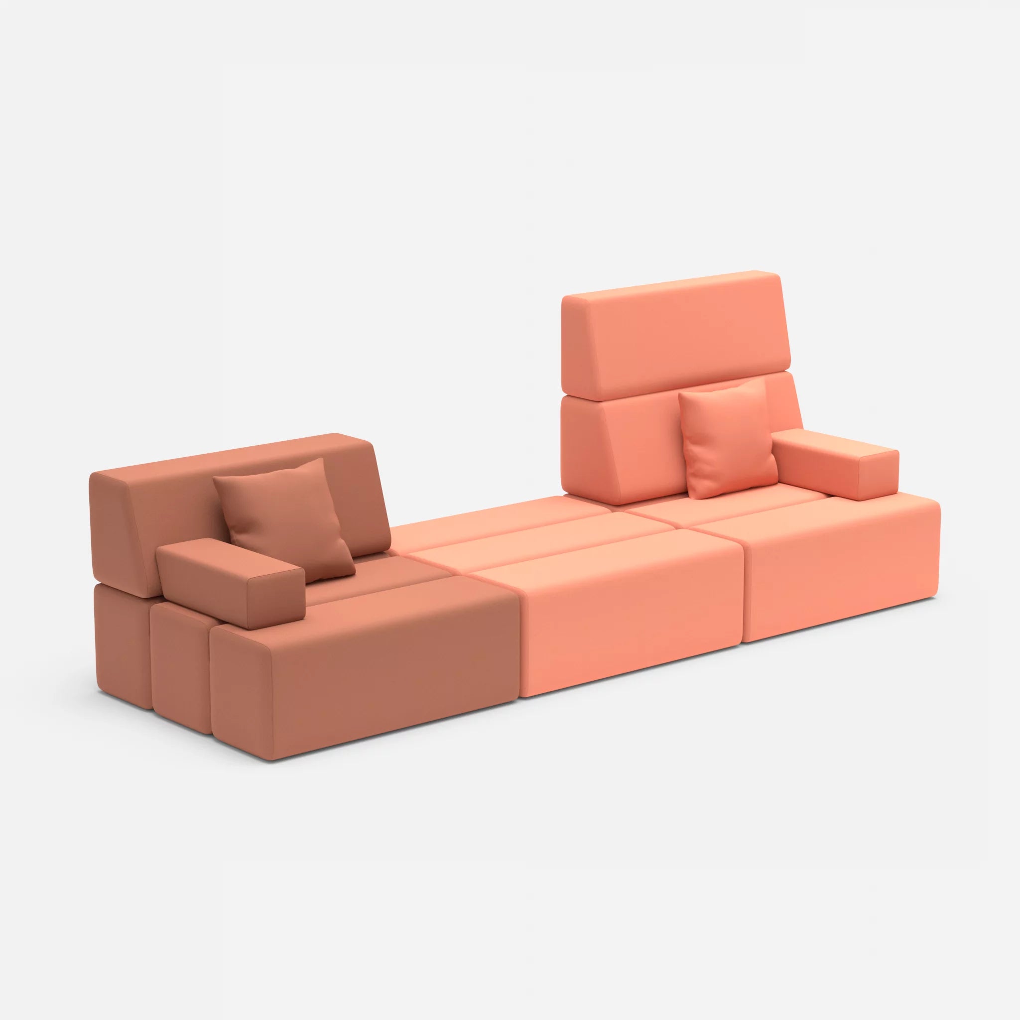 3 Sitzer Sofa Bricks 4 radio4037-radio4046 in Hellrot und Coral von der Seite