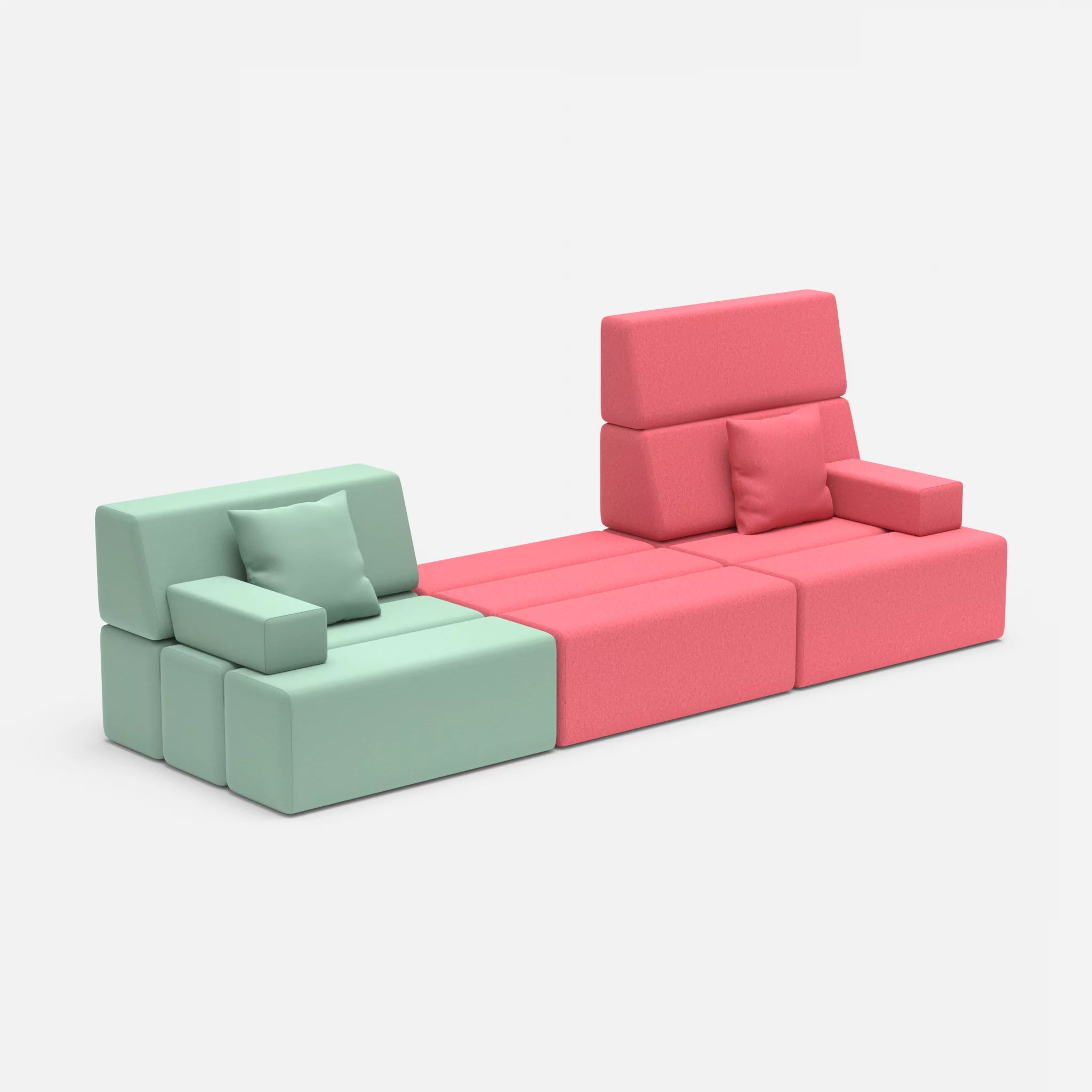 3 Sitzer Sofa Bricks 4 radio7045-dama0083 in Hellblau und Pink von der Seite