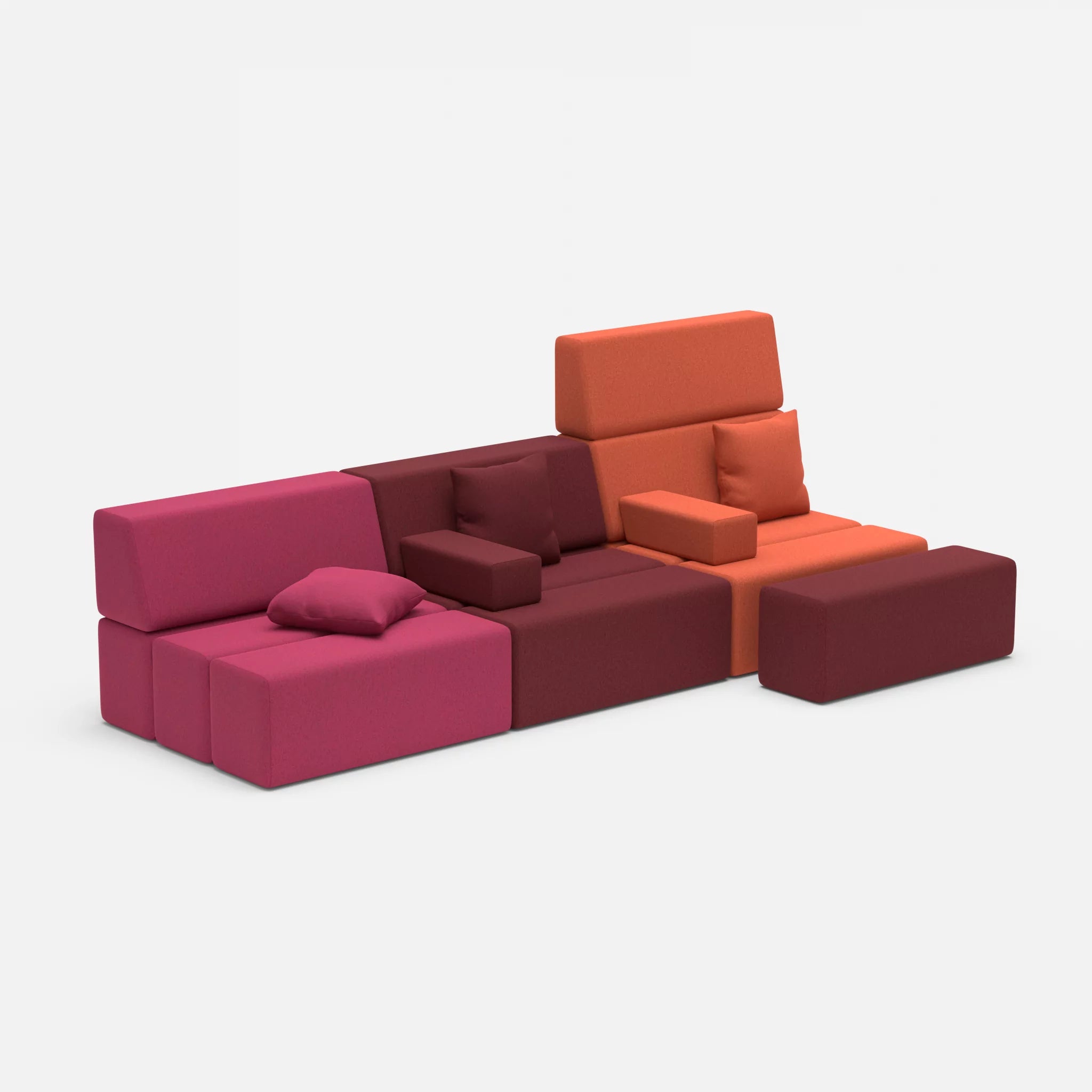 3 Sitzer Sofa Bricks 5 dama0050-dama0062 in Fuchsia und Orange von der Seite
