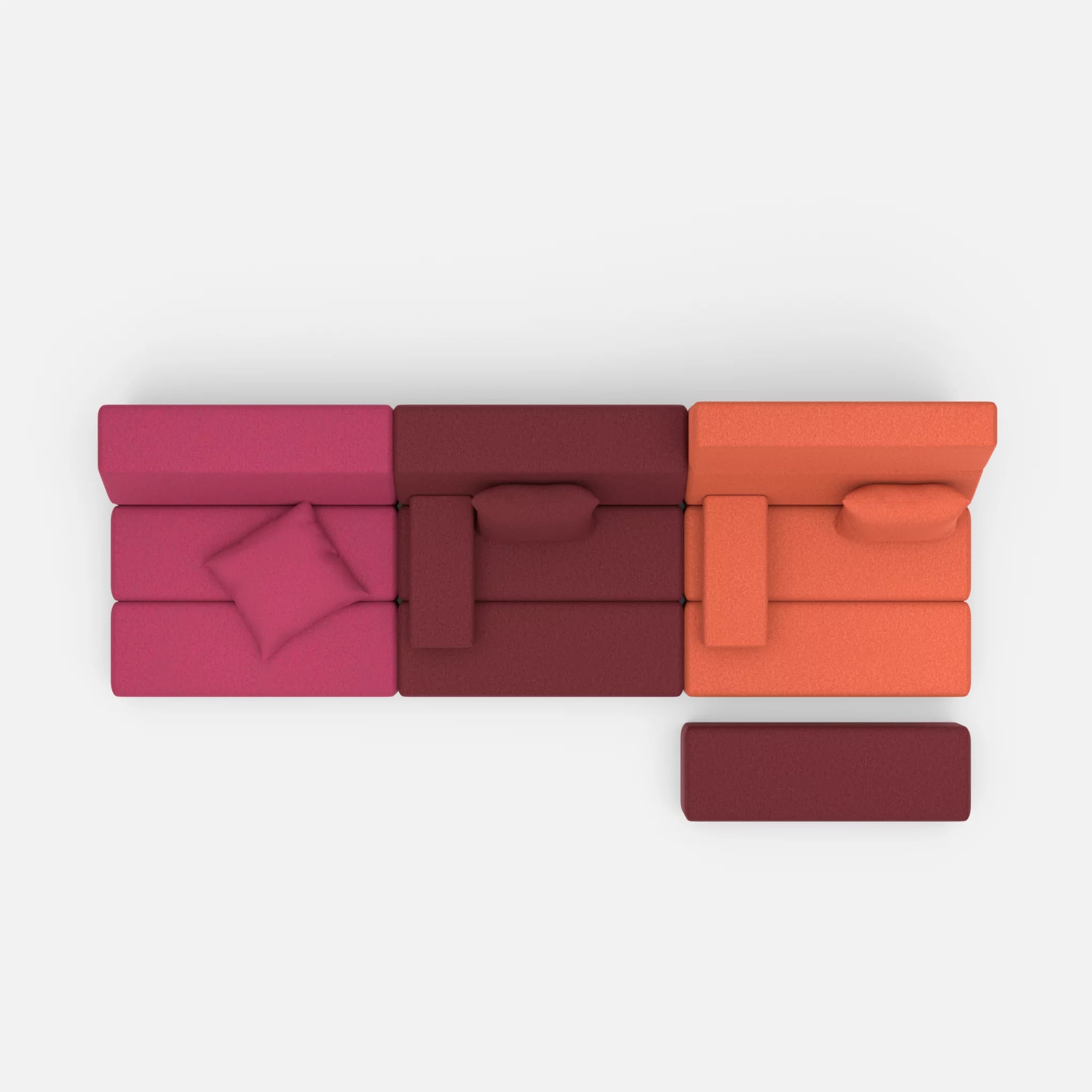 3 Sitzer Sofa Bricks 5 dama0050-dama0062 in Fuchsia und Orange von oben