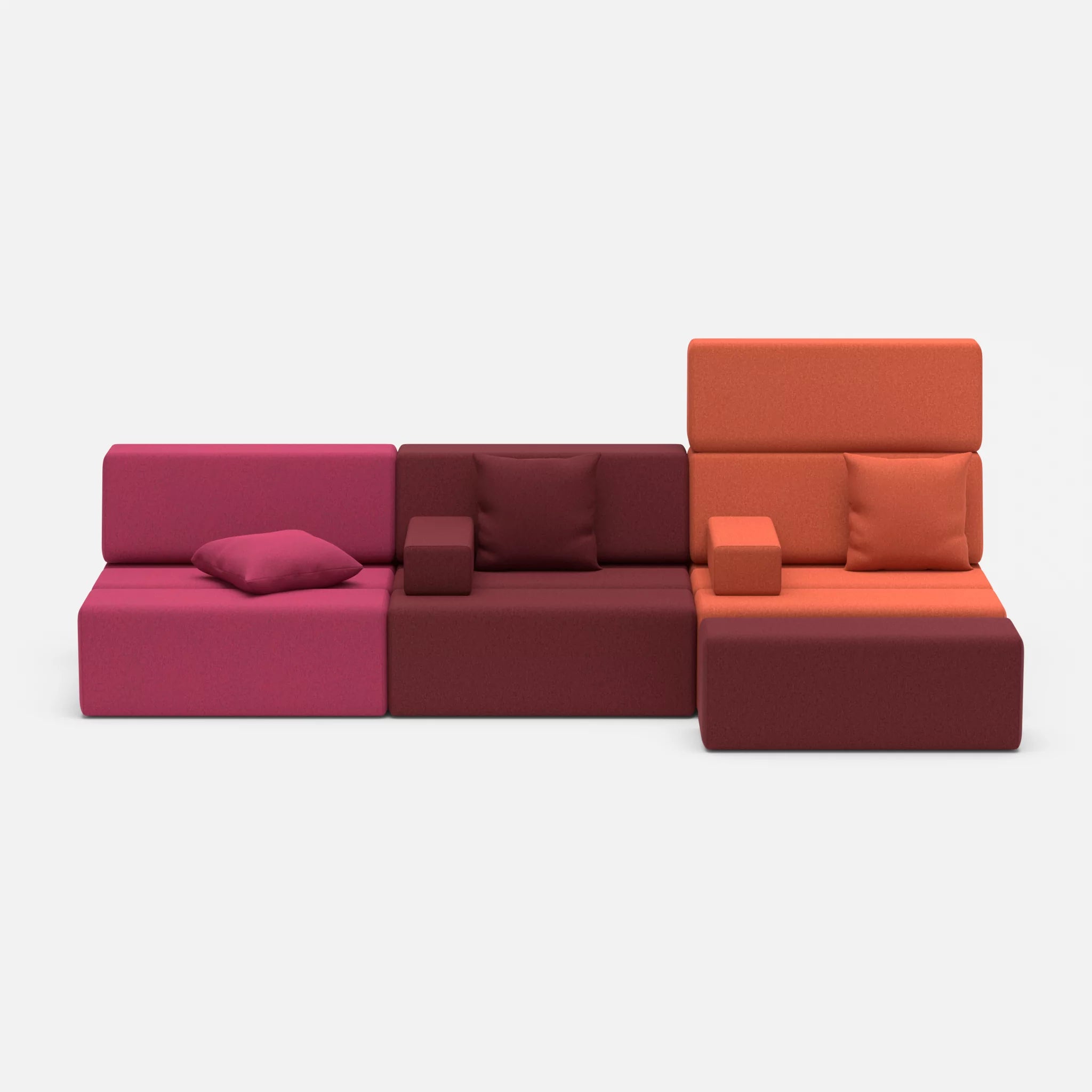 3 Sitzer Sofa Bricks 5 dama0050-dama0062 in Fuchsia und Orange von vorne