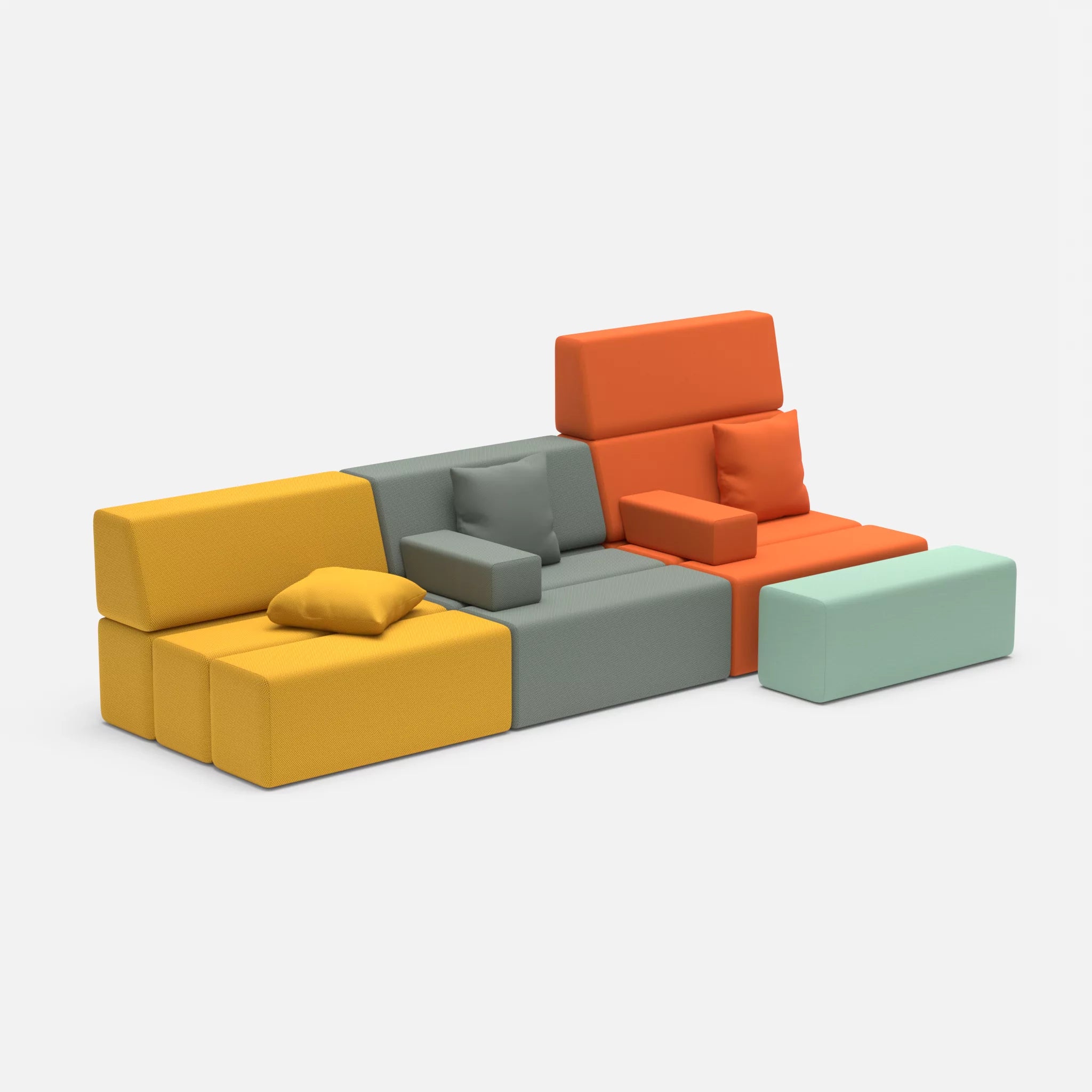 3 Sitzer Sofa Bricks 5 novumcurry-radio3094 in Curry und Orange von der Seite