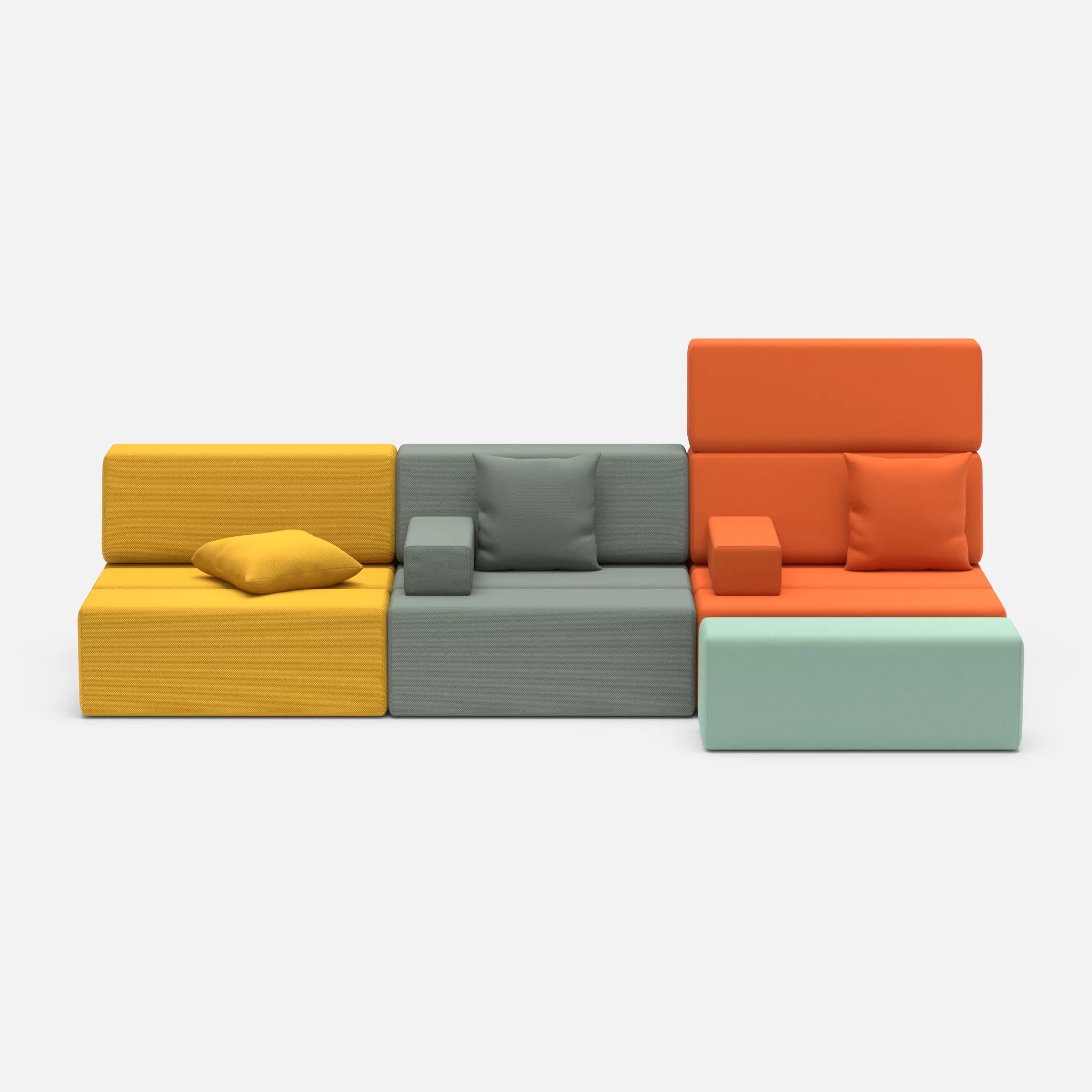 3 Sitzer Sofa Bricks 5 novumcurry-radio3094 in Curry und Orange von vorne