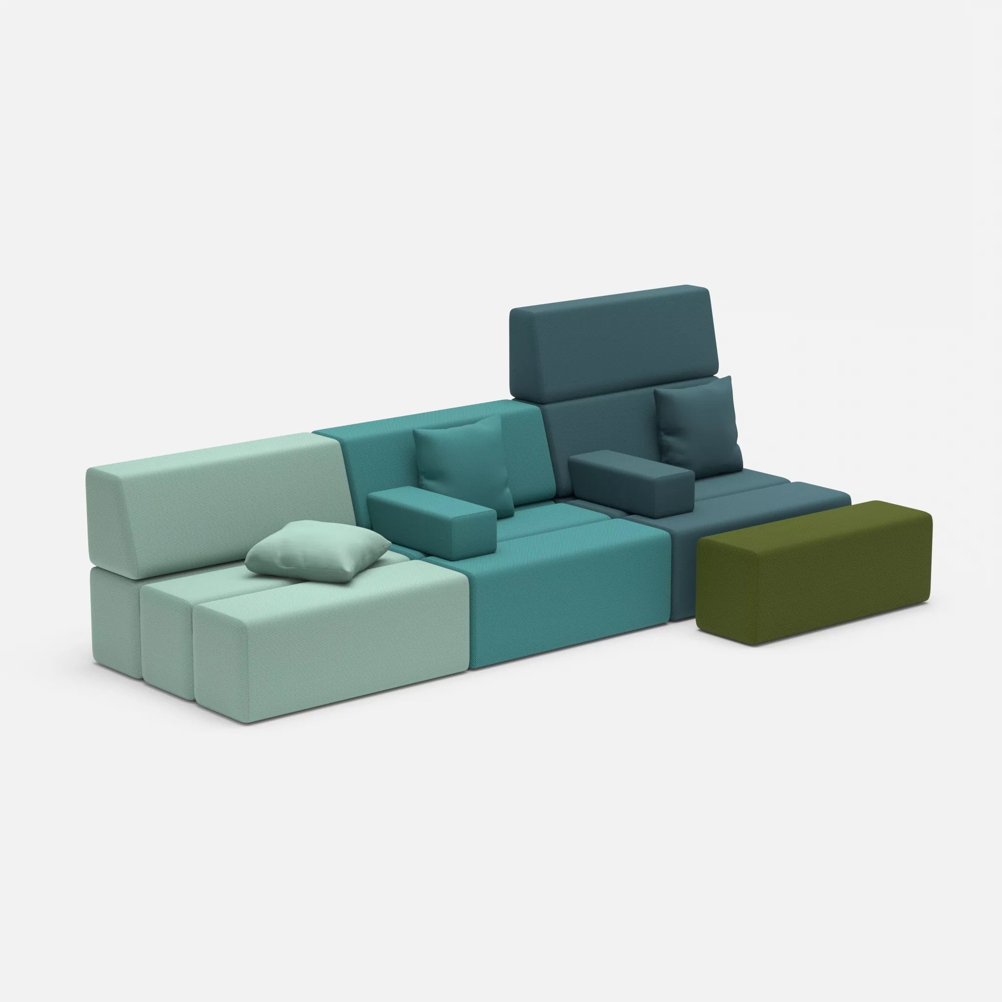 3 Sitzer Sofa Bricks 5 novumlagoon-novumsamoa in Graublau und Dunkelblau von der Seite