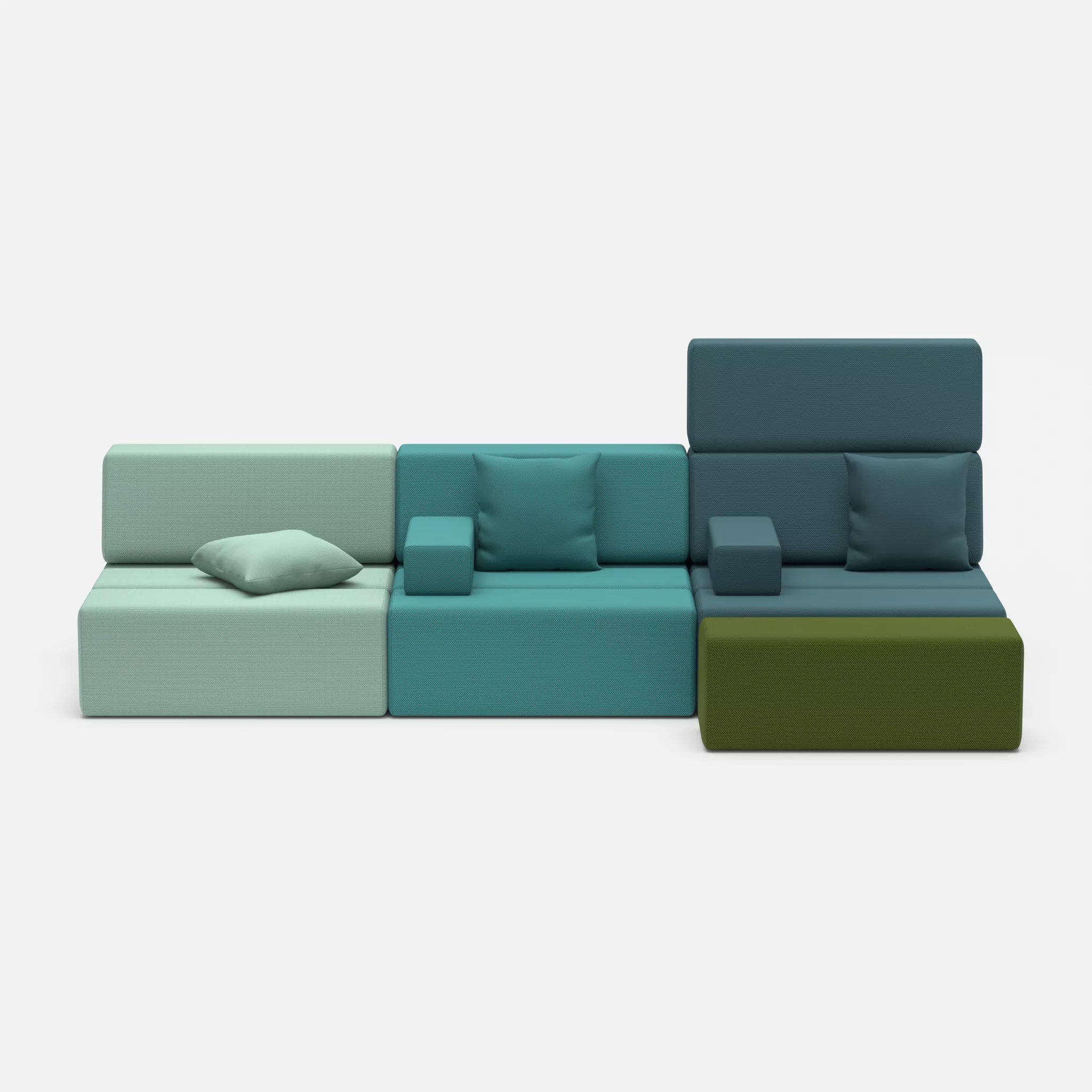 3 Sitzer Sofa Bricks 5 novumlagoon-novumsamoa in Graublau und Dunkelblau von vorne