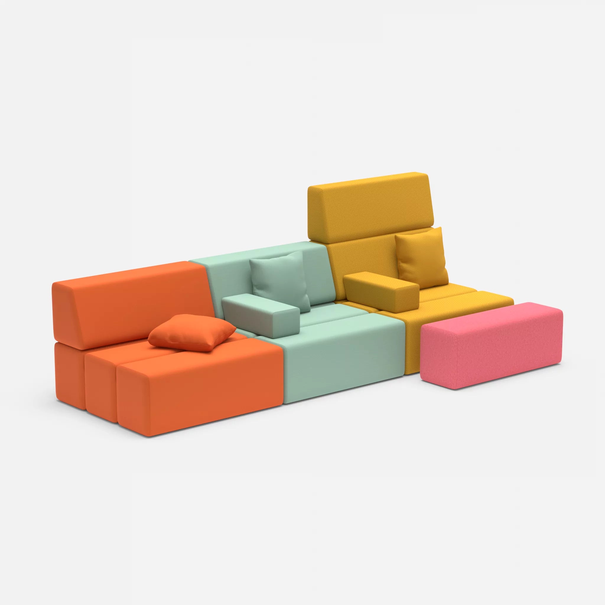 3 Sitzer Sofa Bricks 5 radio3094-novumcurry in Orange und Curry von der Seite
