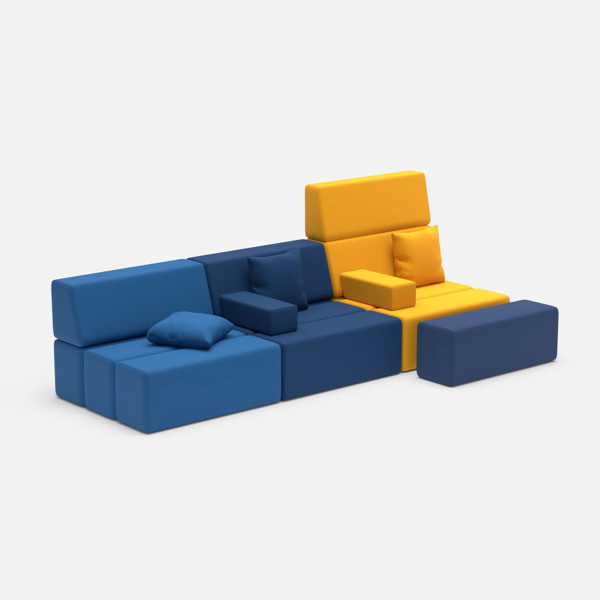 3 Sitzer Sofa Bricks 5 radio6075-radio3008 in Blau und Gelb von der Seite