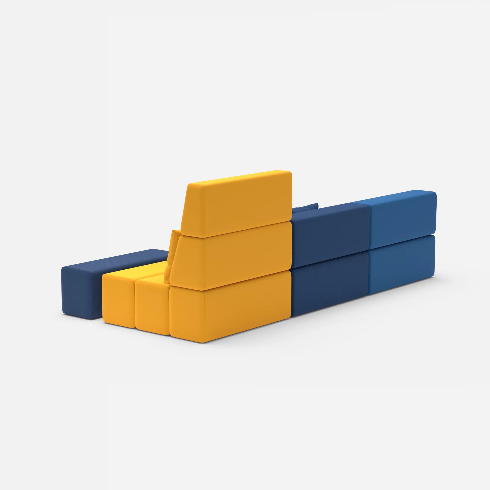 3 Sitzer Sofa Bricks 5 radio6075-radio3008 in Blau und Gelb von hinten