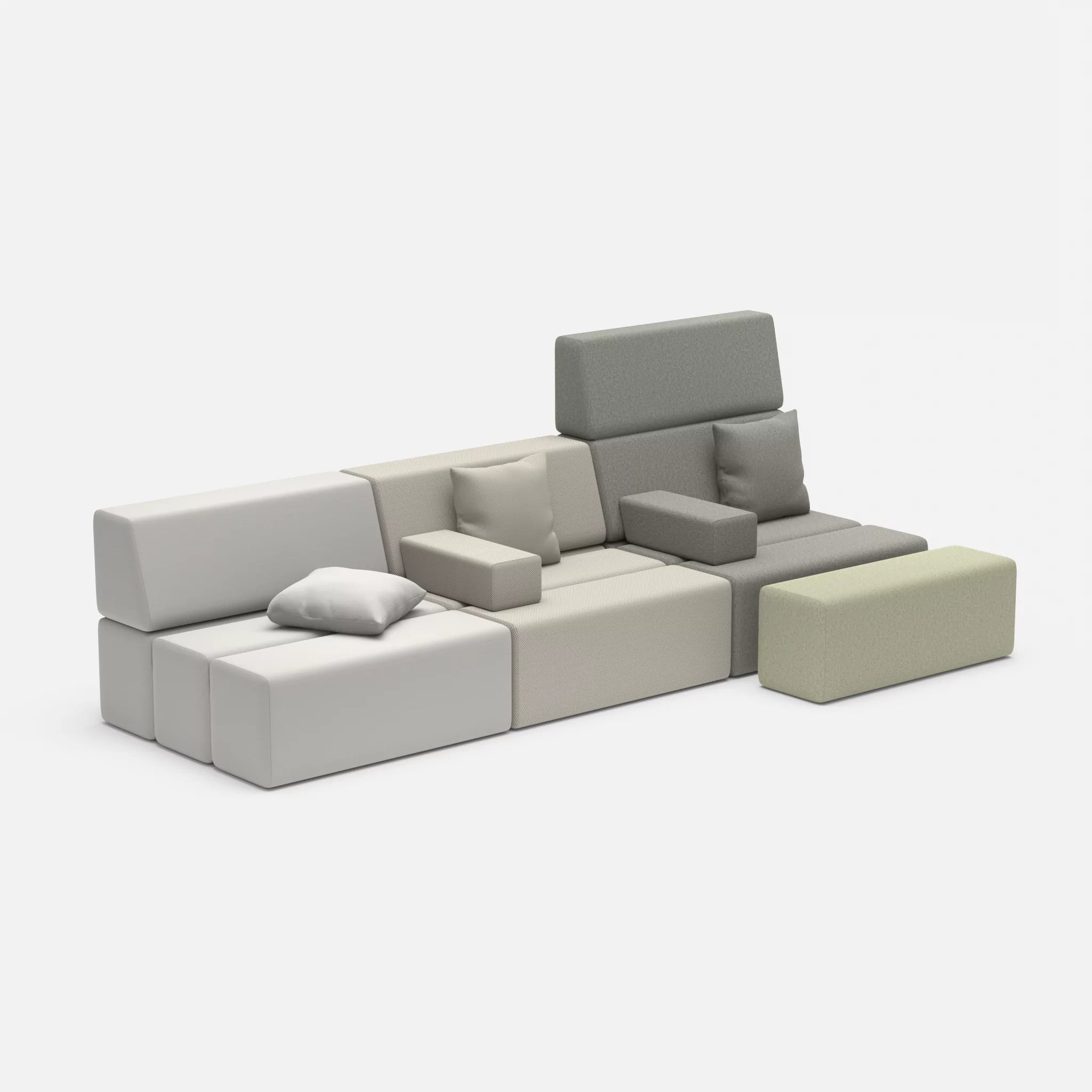 3 Sitzer Sofa Bricks 5 radio8027-dama0003 in Hellgrau und Mittelgrau von der Seite