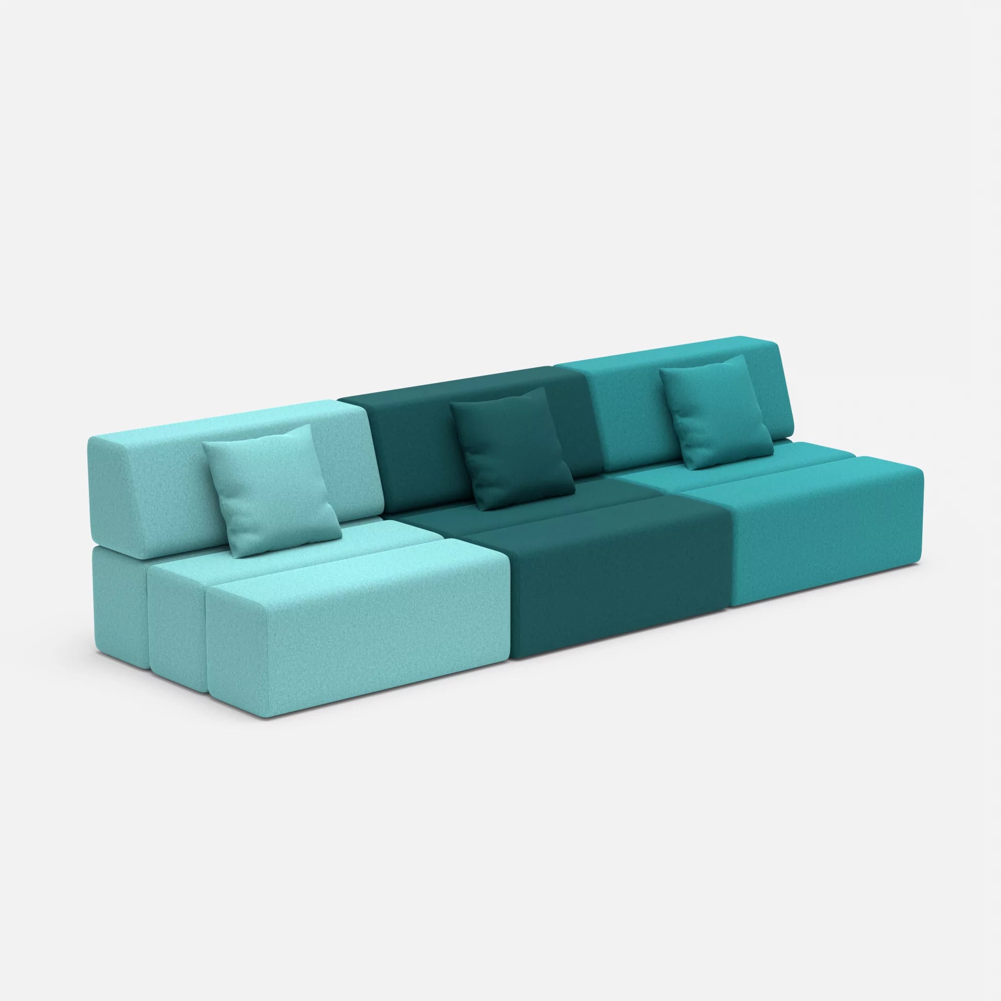 3 Sitzer Sofa Bricks 6 dama0030-dama0076 in Türkis und Türkis von der Seite