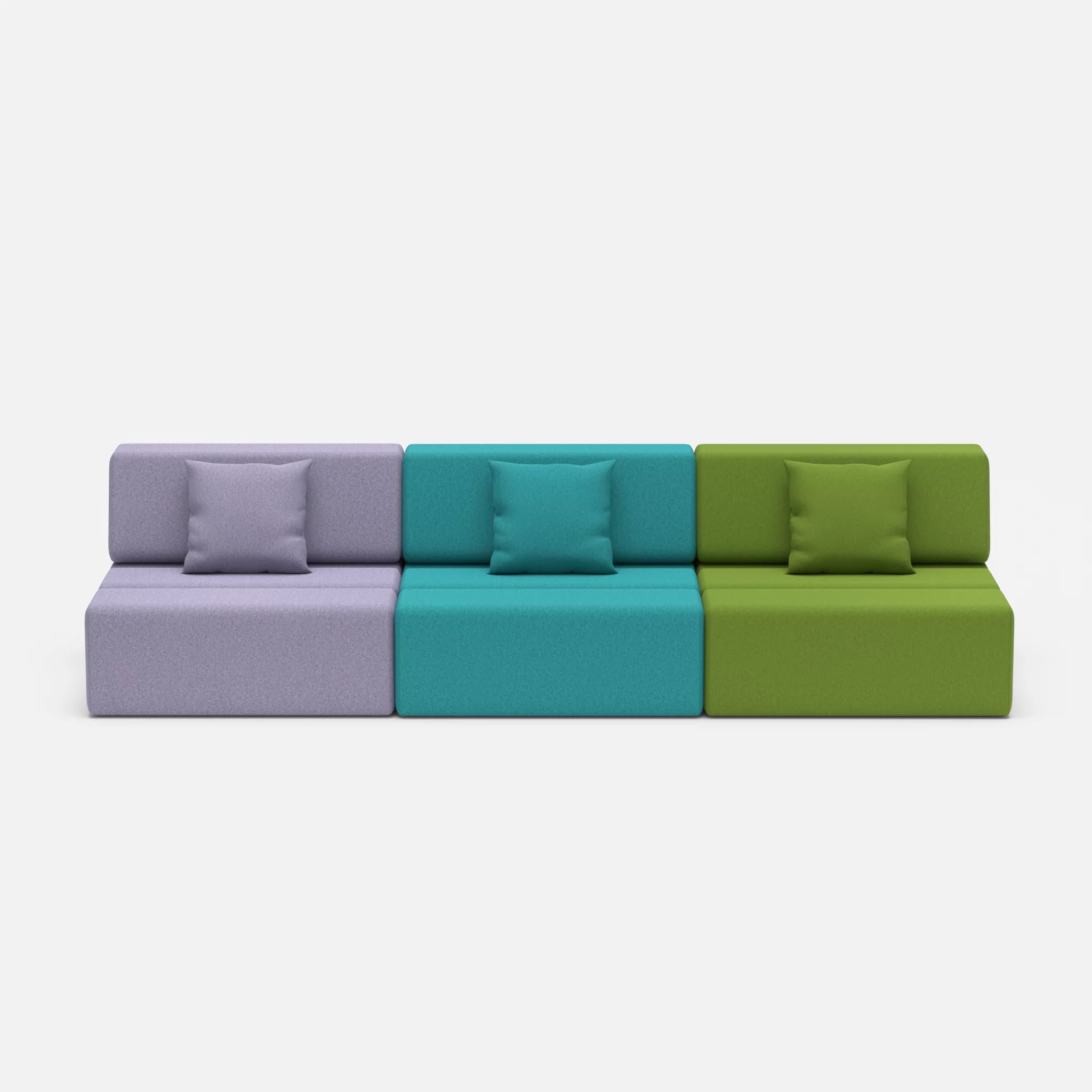 3 Sitzer Sofa Bricks 6 dama0039-dama0027 in Flieder und Grün von vorne