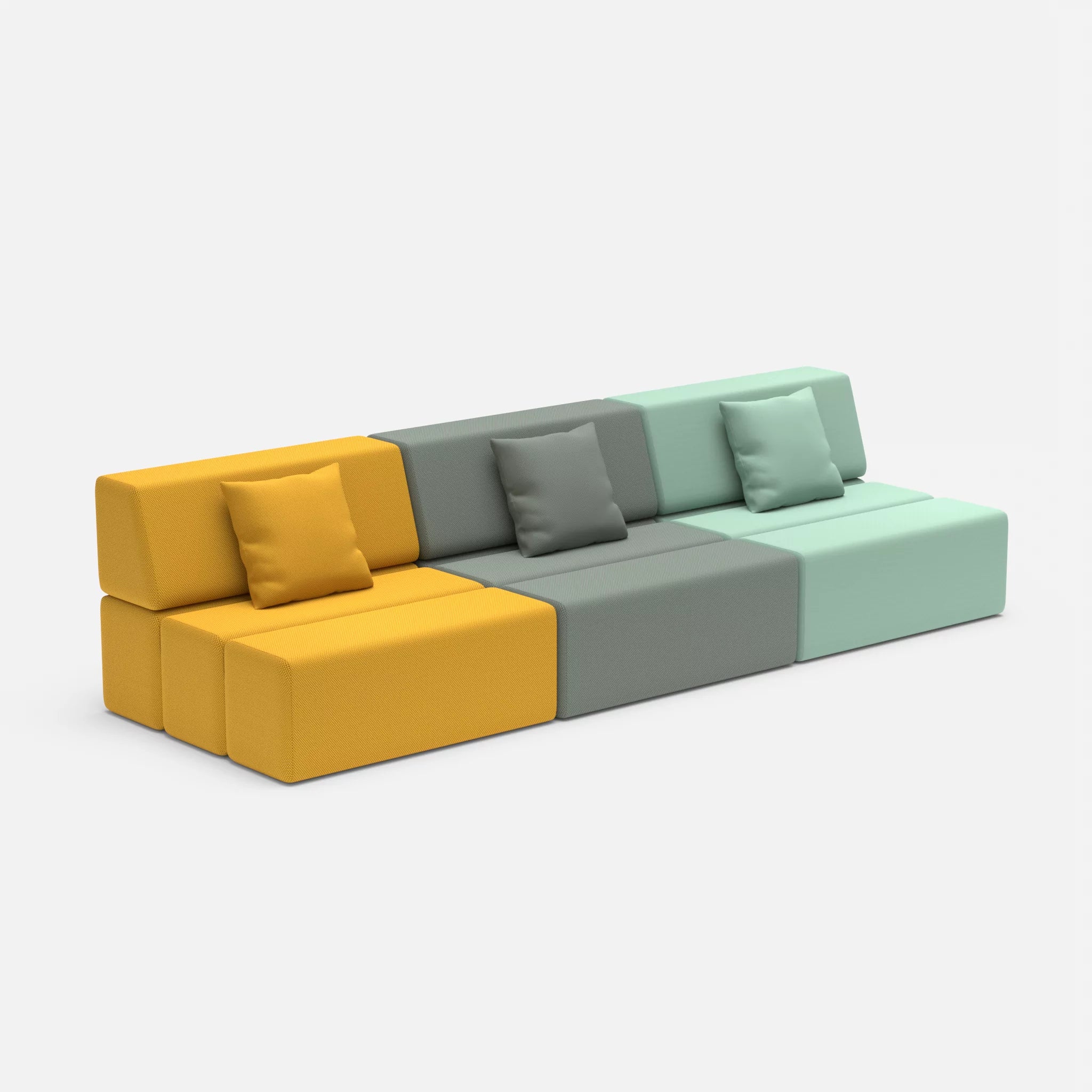 3 Sitzer Sofa Bricks 6 novumcurry-radio7045 in Curry und Hellblau von der Seite