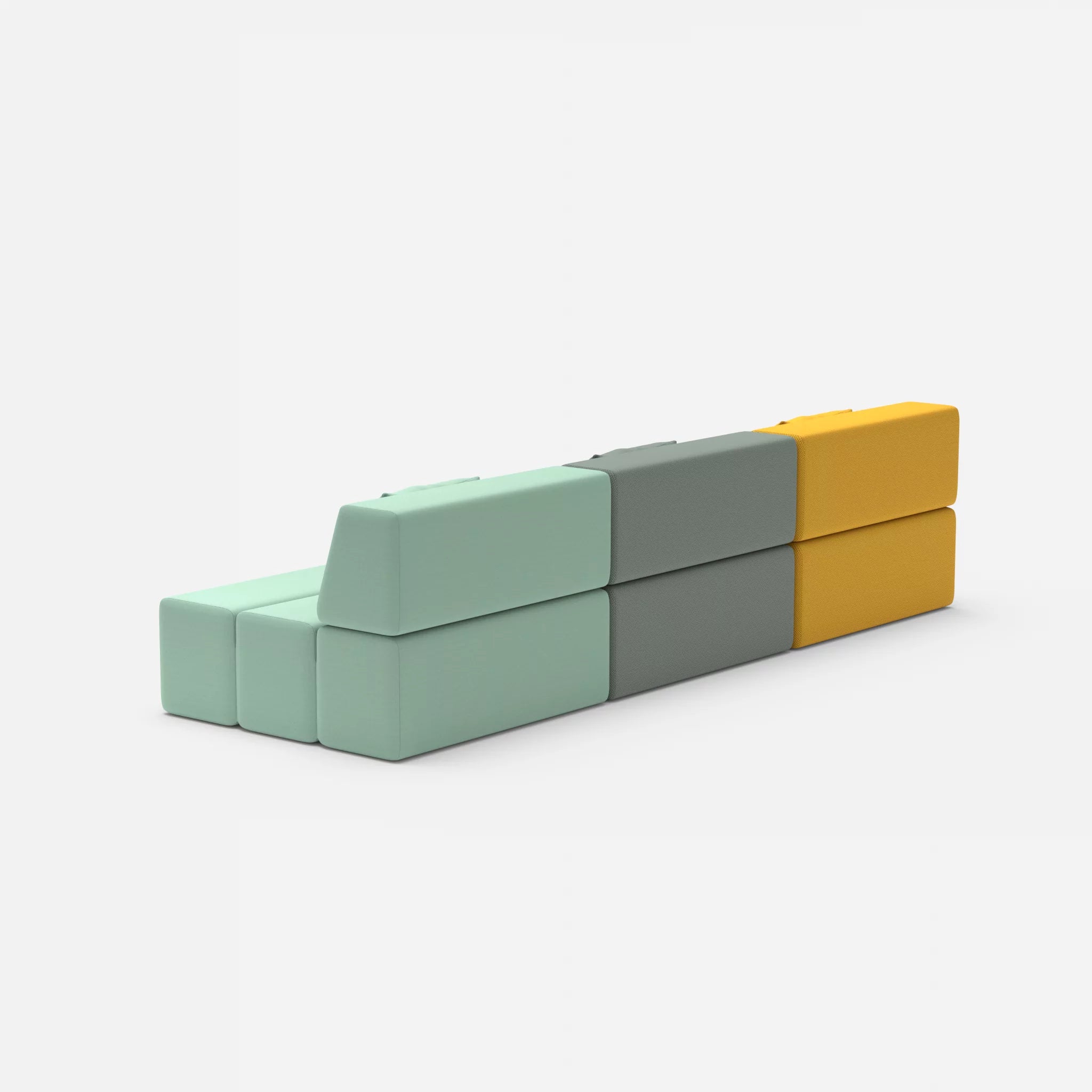 3 Sitzer Sofa Bricks 6 novumcurry-radio7045 in Curry und Hellblau von hinten