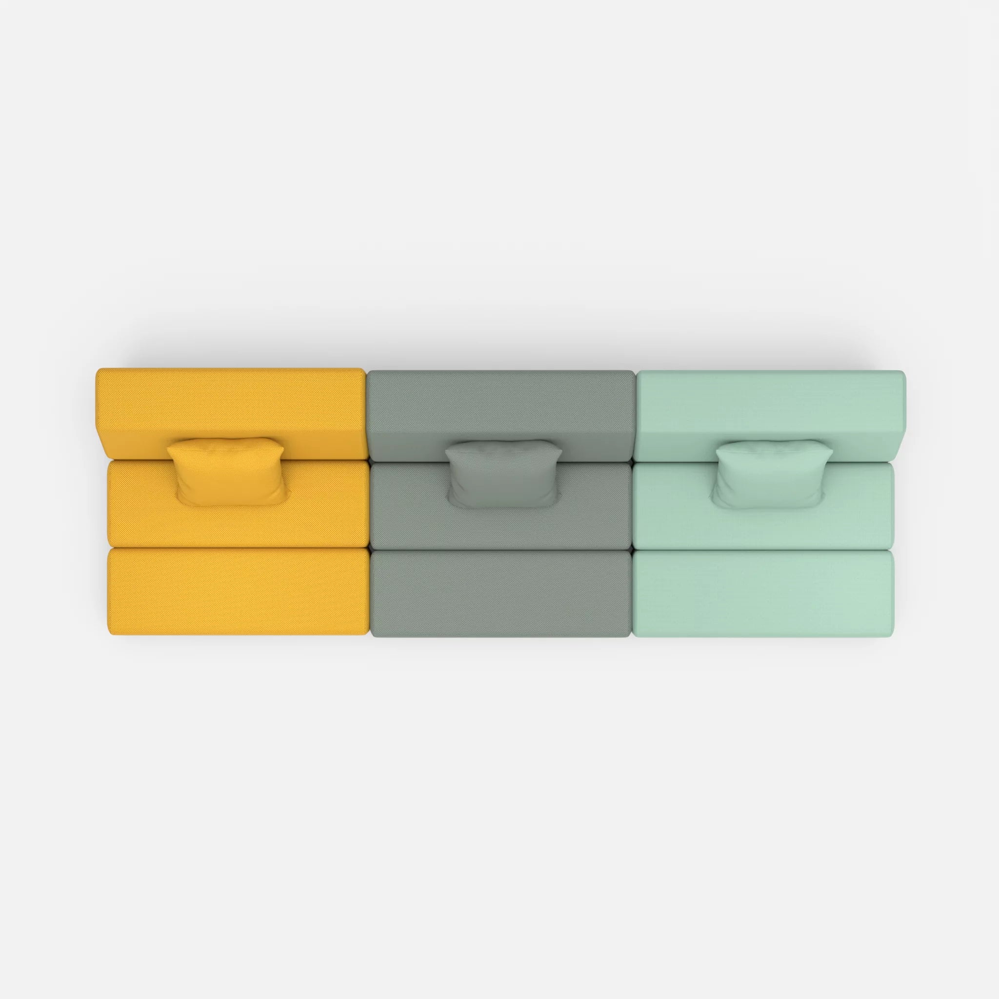 3 Sitzer Sofa Bricks 6 novumcurry-radio7045 in Curry und Hellblau von oben