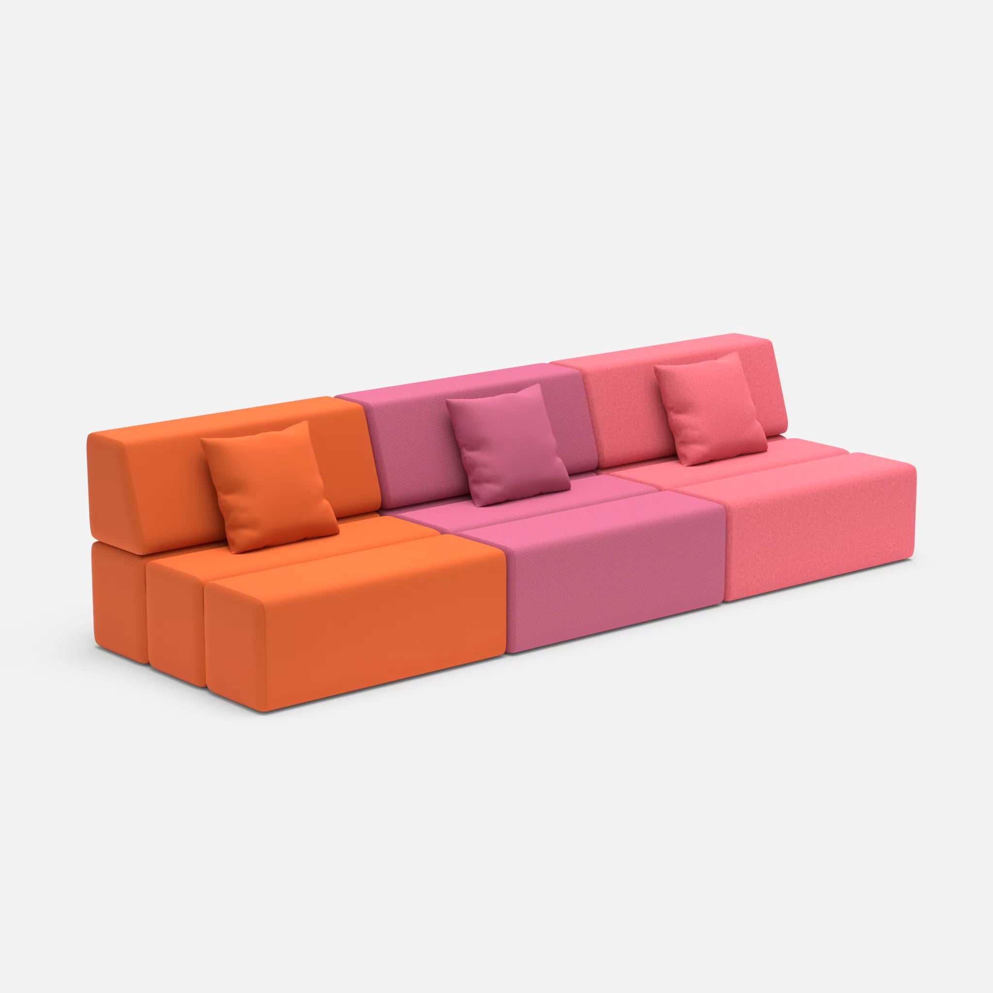 3 Sitzer Sofa Bricks 6 radio3094-dama0083 in Orange und Pink von der Seite