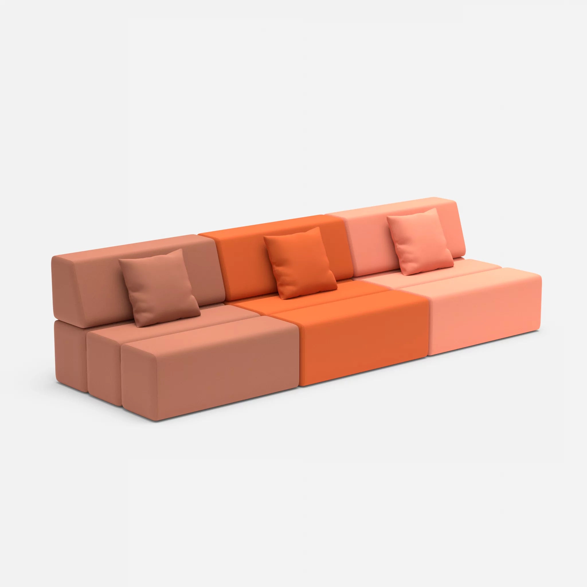 3 Sitzer Sofa Bricks 6 radio4037-radio4046 in Hellrot und Coral von der Seite