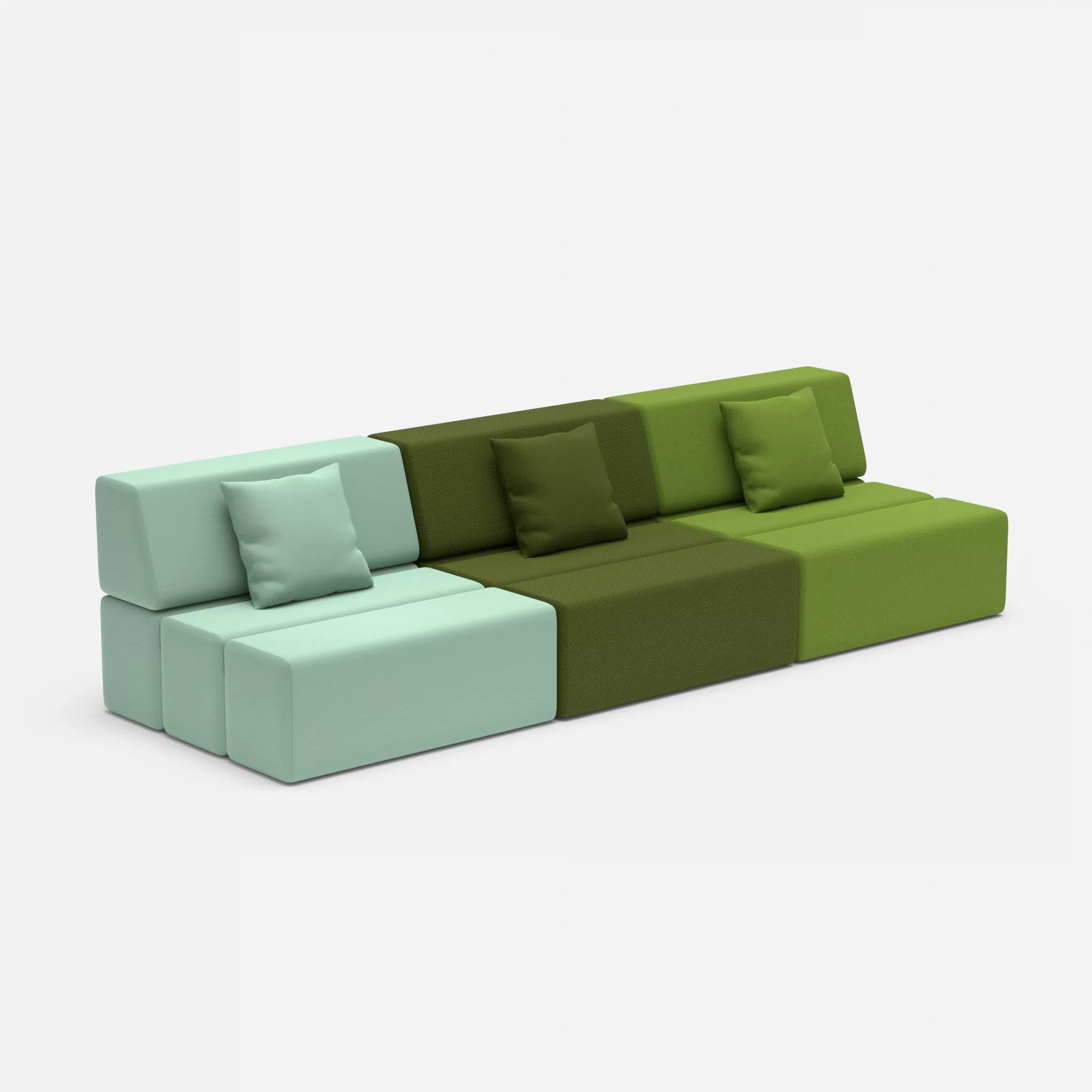 3 Sitzer Sofa Bricks 6 radio7045-dama0027 in Hellblau und Grün von der Seite