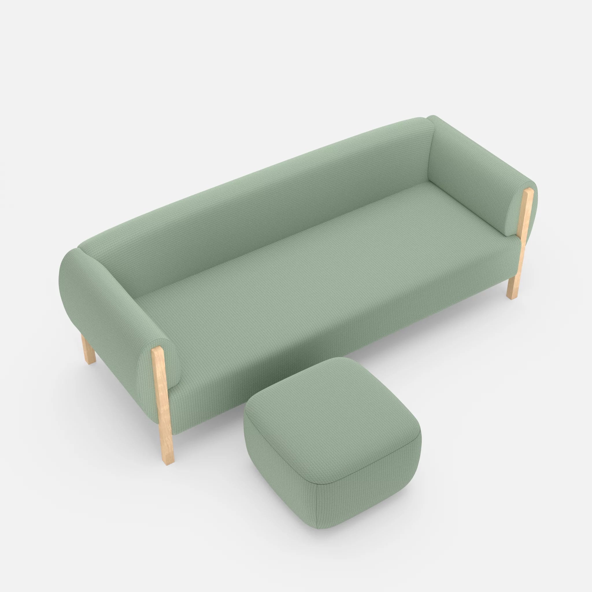 3 Sitzer Sofa Mallow mit Pouf credoaloe in Hellgrün von oben