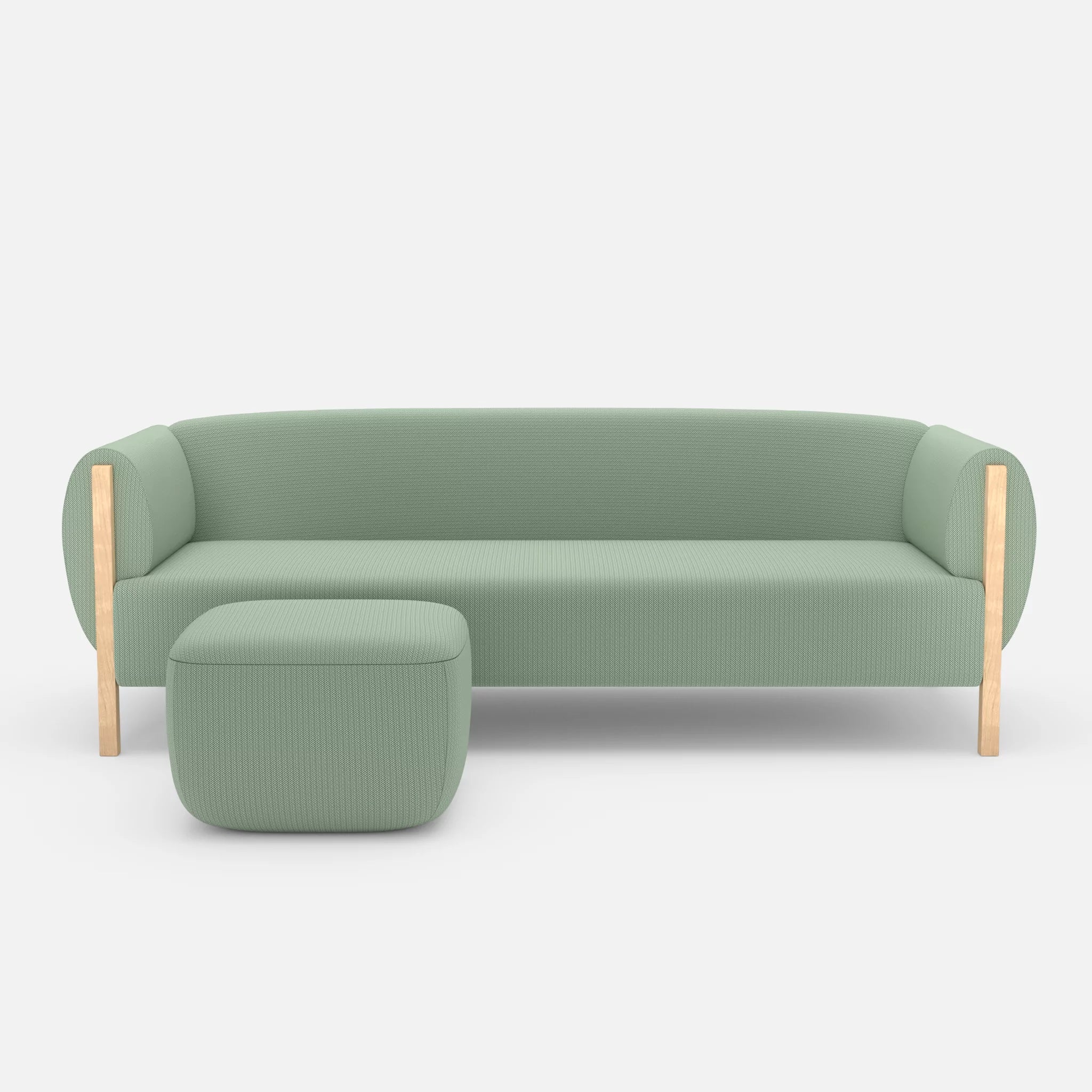 3 Sitzer Sofa Mallow mit Pouf credoaloe in Hellgrün von vorne