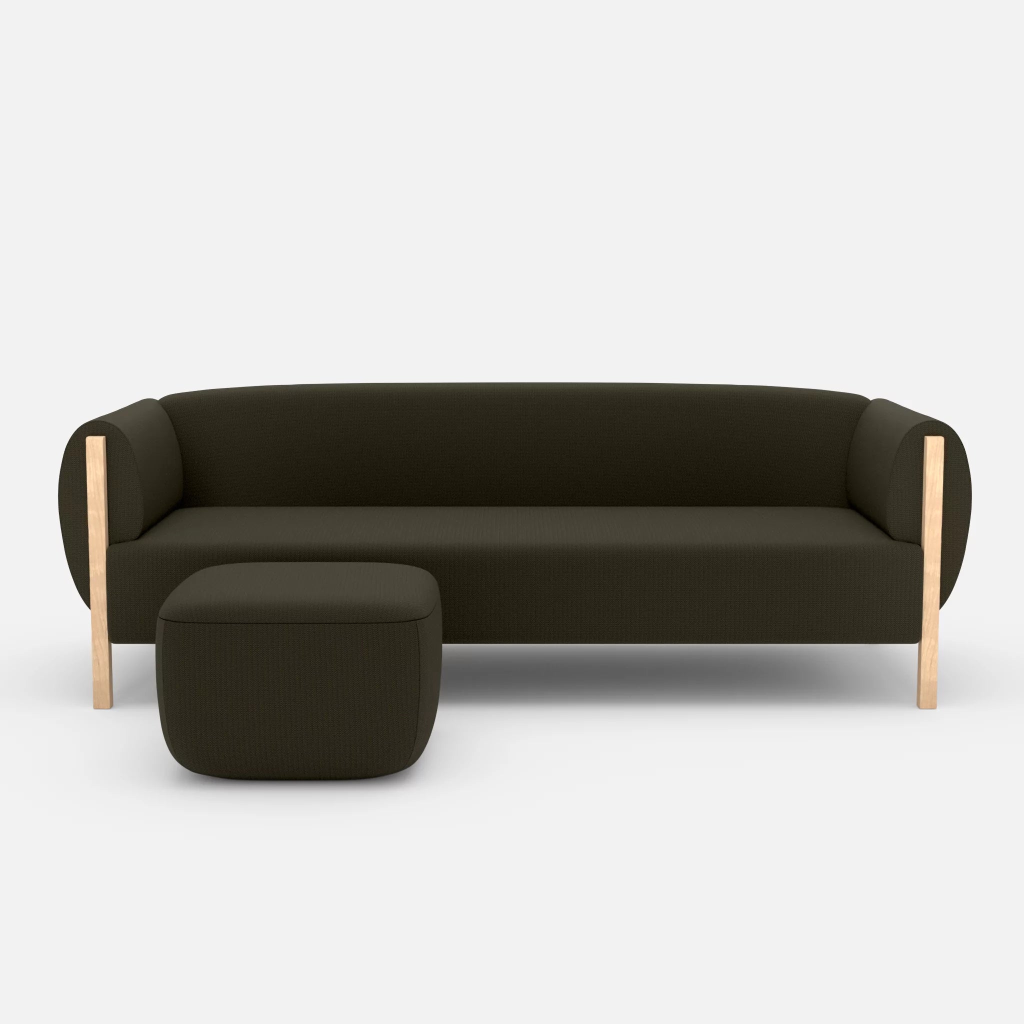 3 Sitzer Sofa Mallow mit Pouf credoforest in Dunkelgrün von vorne