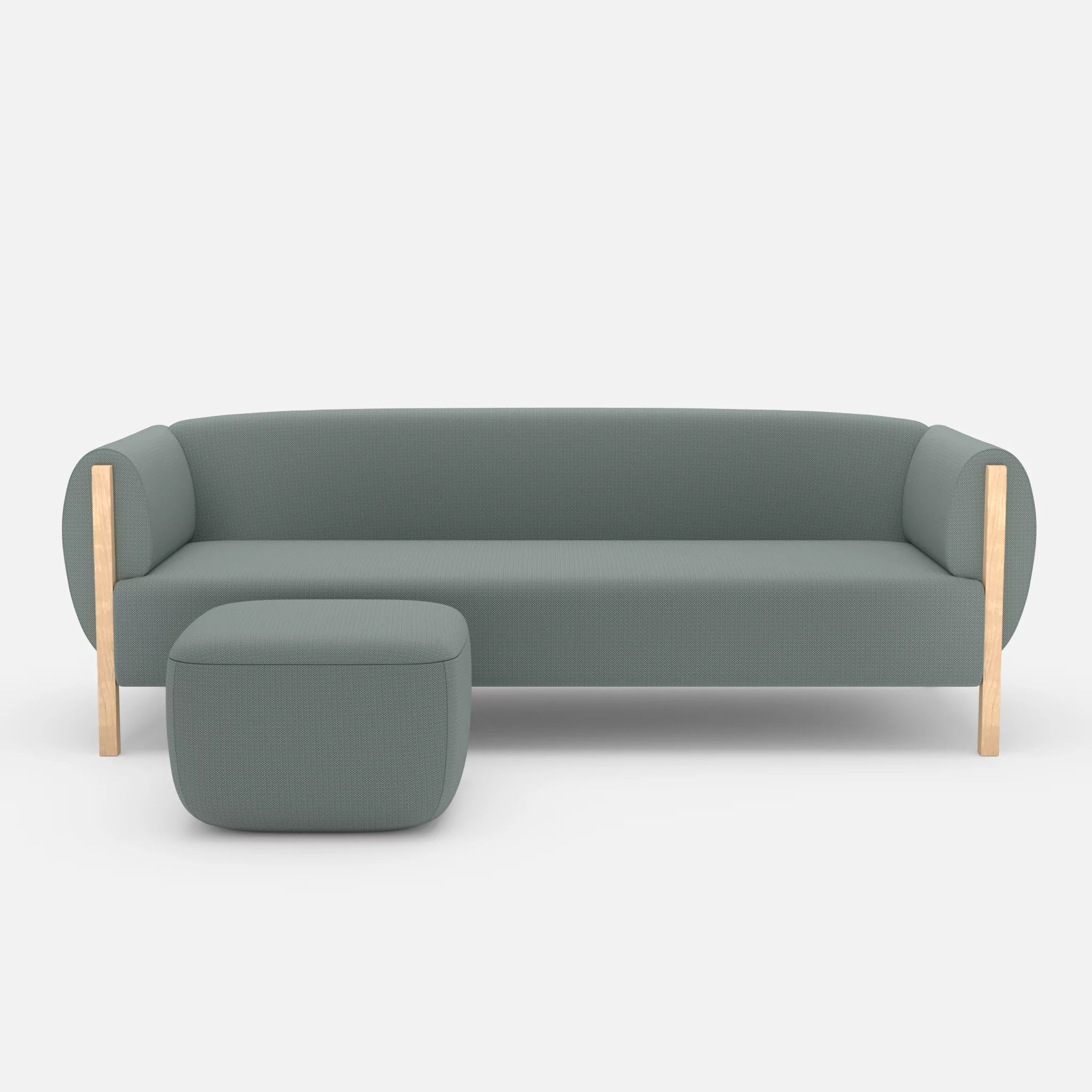 3 Sitzer Sofa Mallow mit Pouf credolake in Graublau von vorne