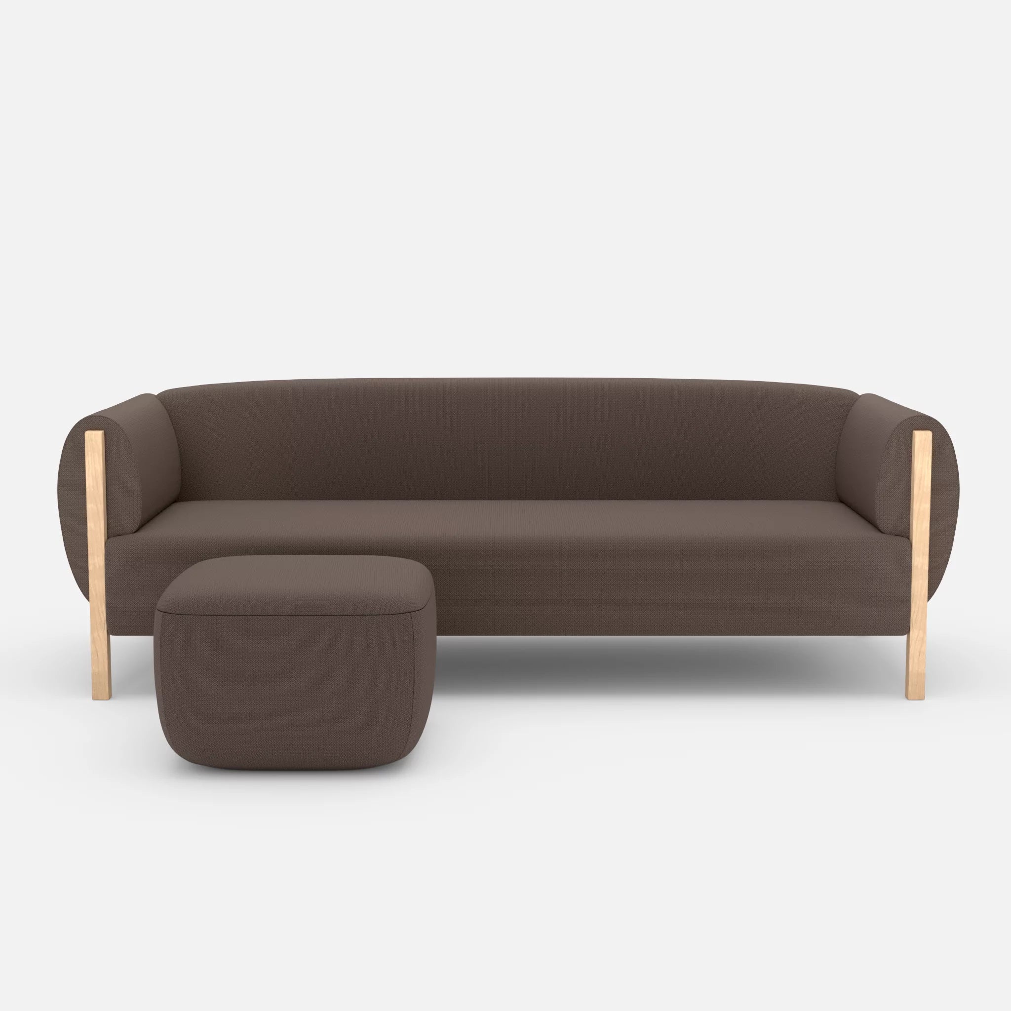 3 Sitzer Sofa Mallow mit Pouf credowalnut in Dunkelgrau von vorne