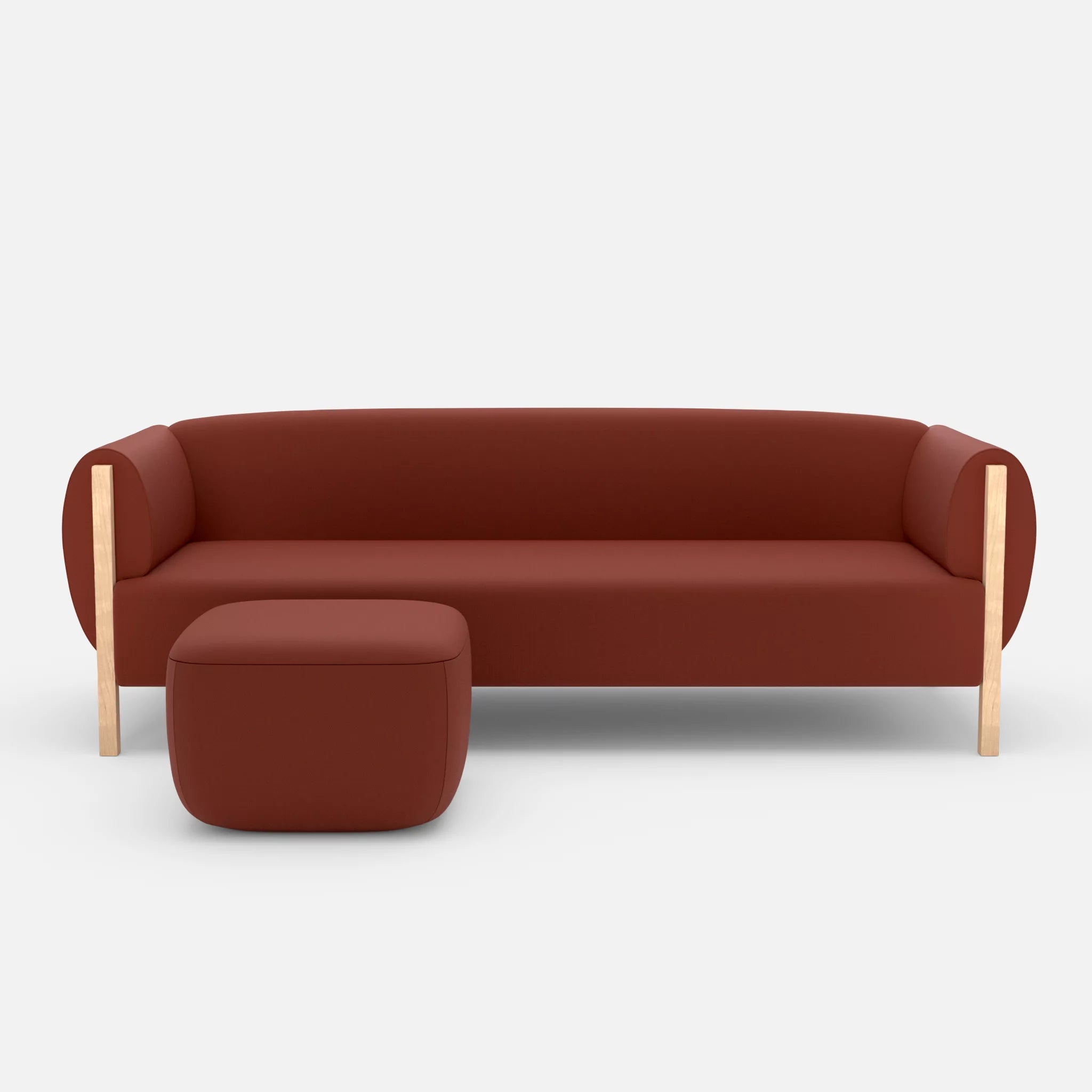 3 Sitzer Sofa Mallow mit Pouf radio4517 in Dunkelrot von vorne