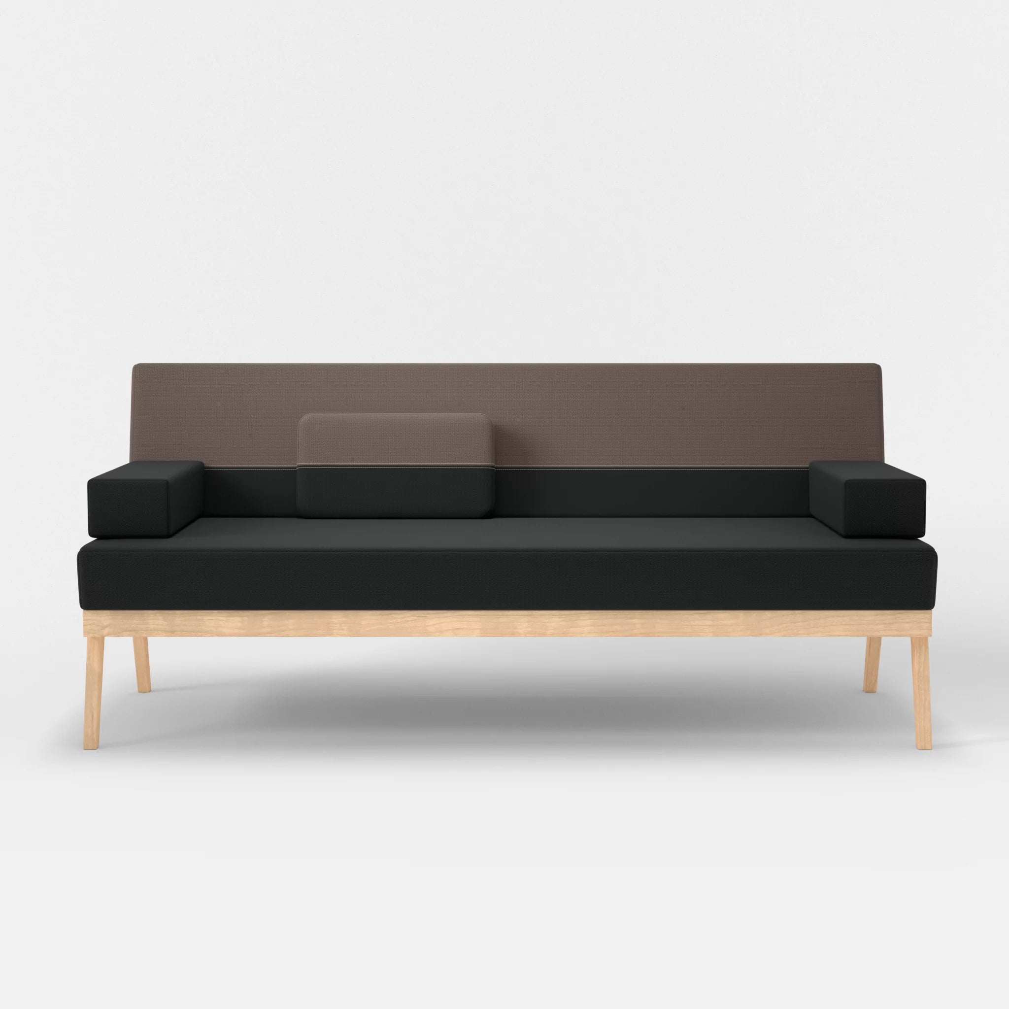 3er Sitzsofa Bauz credoblack-credowalnut in Schwarz und Dunkelgrau von vorne
