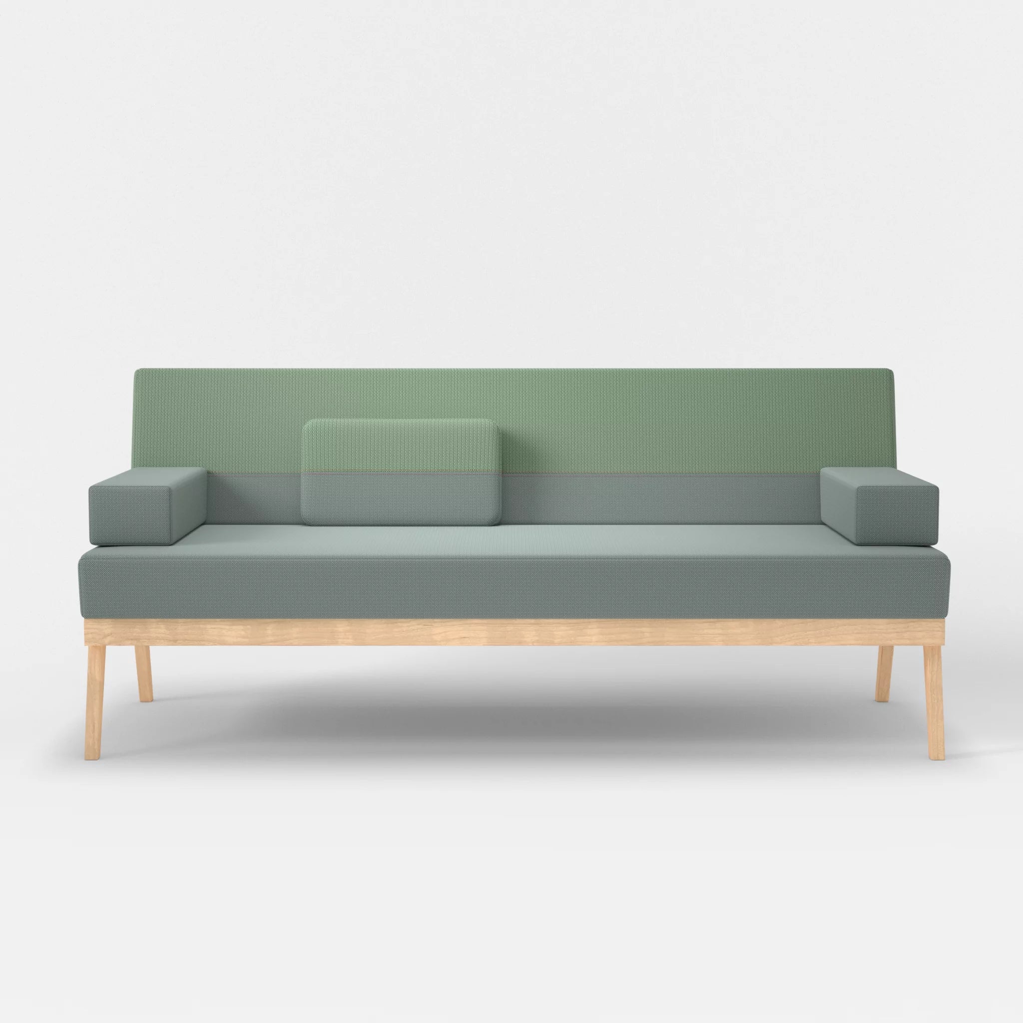 3er Sitzsofa Bauz credolake-credoaloe in Graublau und Hellgrün von vorne