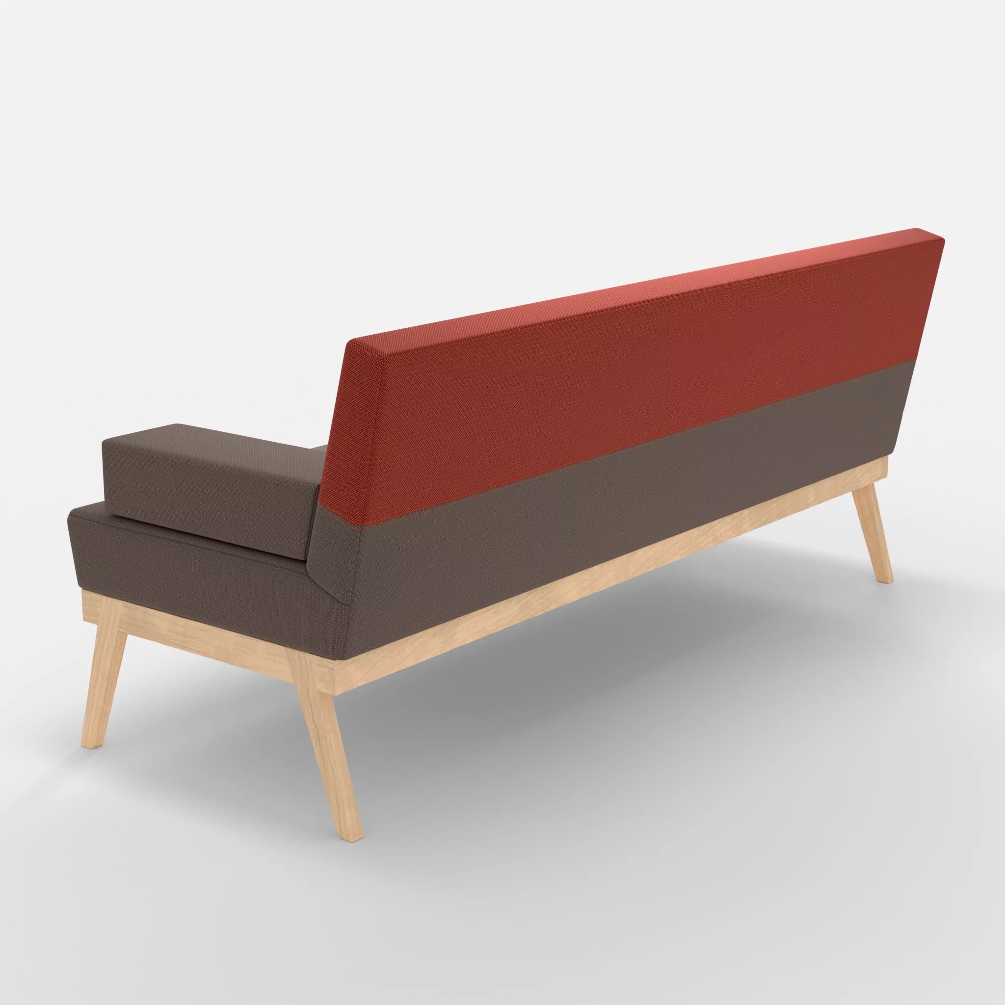 3er Sitzsofa Bauz credowalnut-credolampion in Dunkelgrau und Rot von hinten
