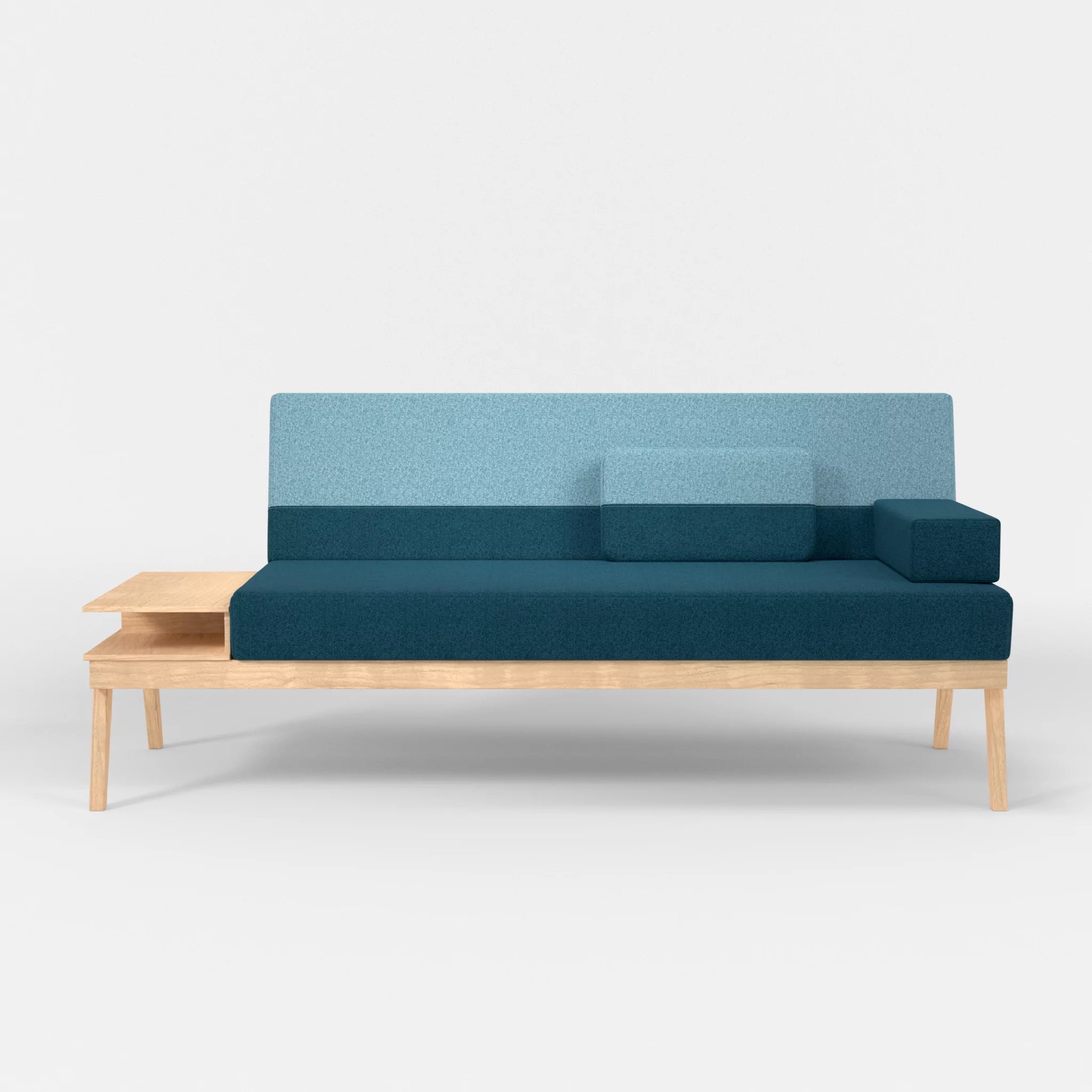 3er Sitzsofa Bauz mit Ablage links celia0203-celia0209 in Blau und Türkis von vorne