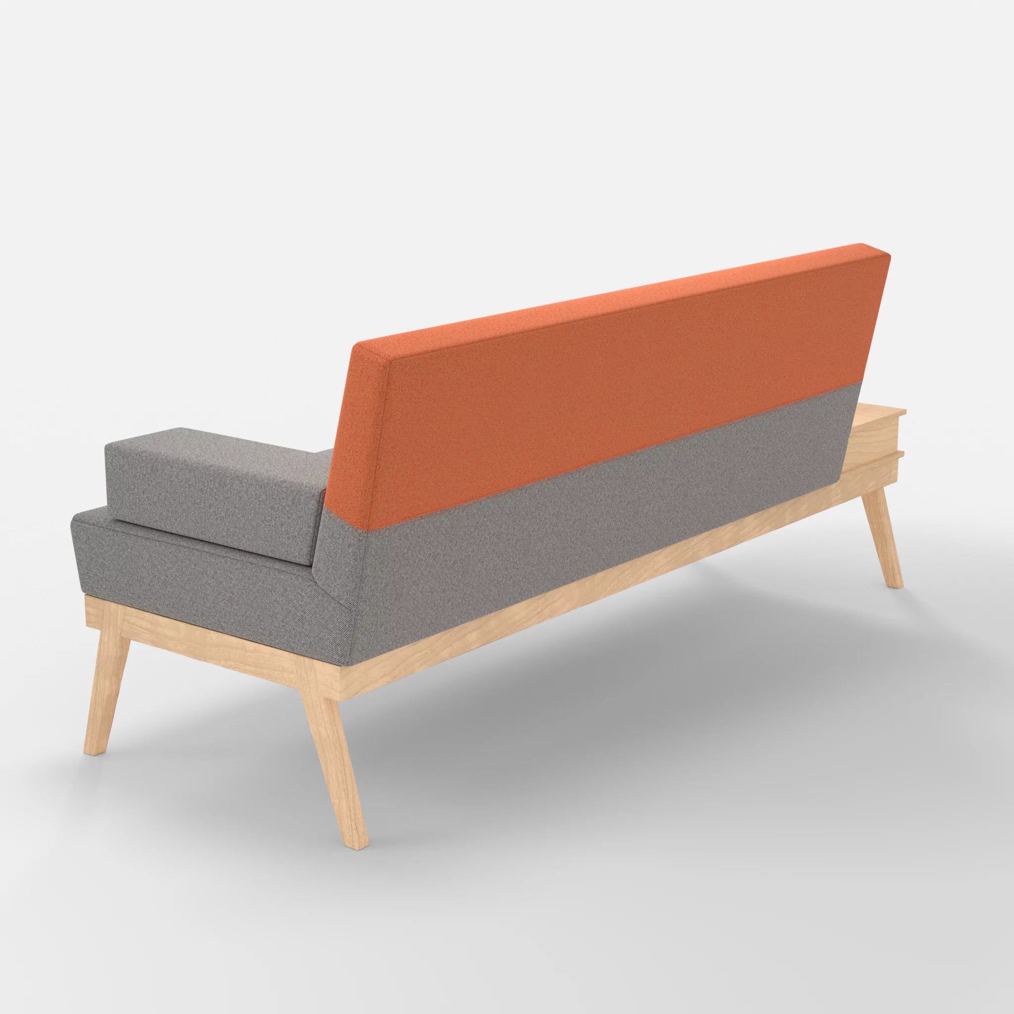 3er Sitzsofa Bauz mit Ablage links celia0208-celia0215 in Mittelgrau und Orange von hinten