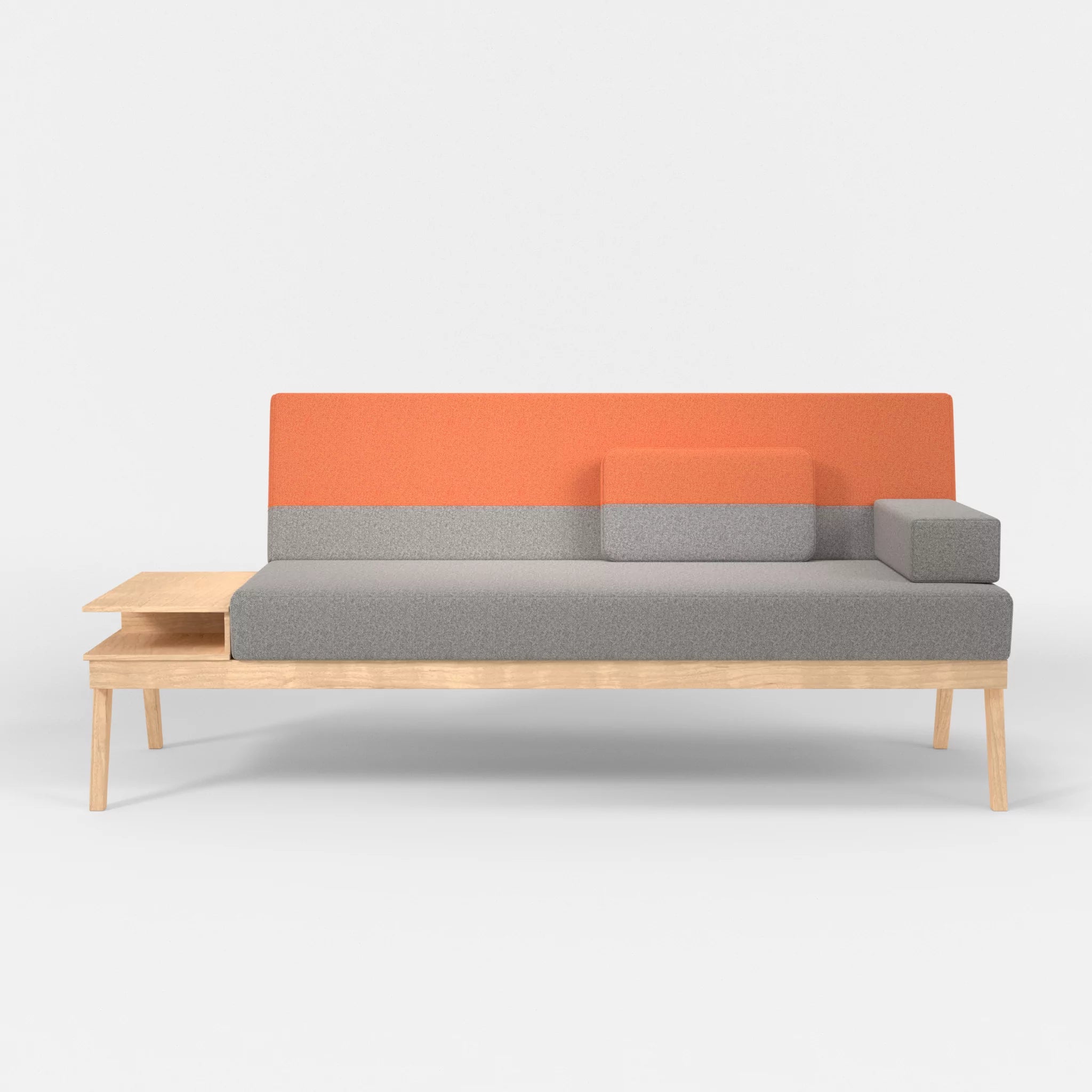 3er Sitzsofa Bauz mit Ablage links celia0208-celia0215 in Mittelgrau und Orange von vorne