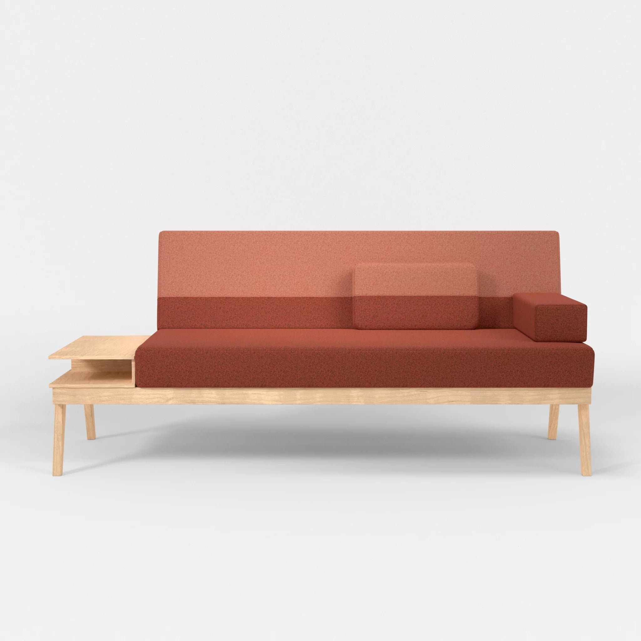 3er Sitzsofa Bauz mit Ablage links celia0214-celia0217 in Terracotta und Orange von vorne