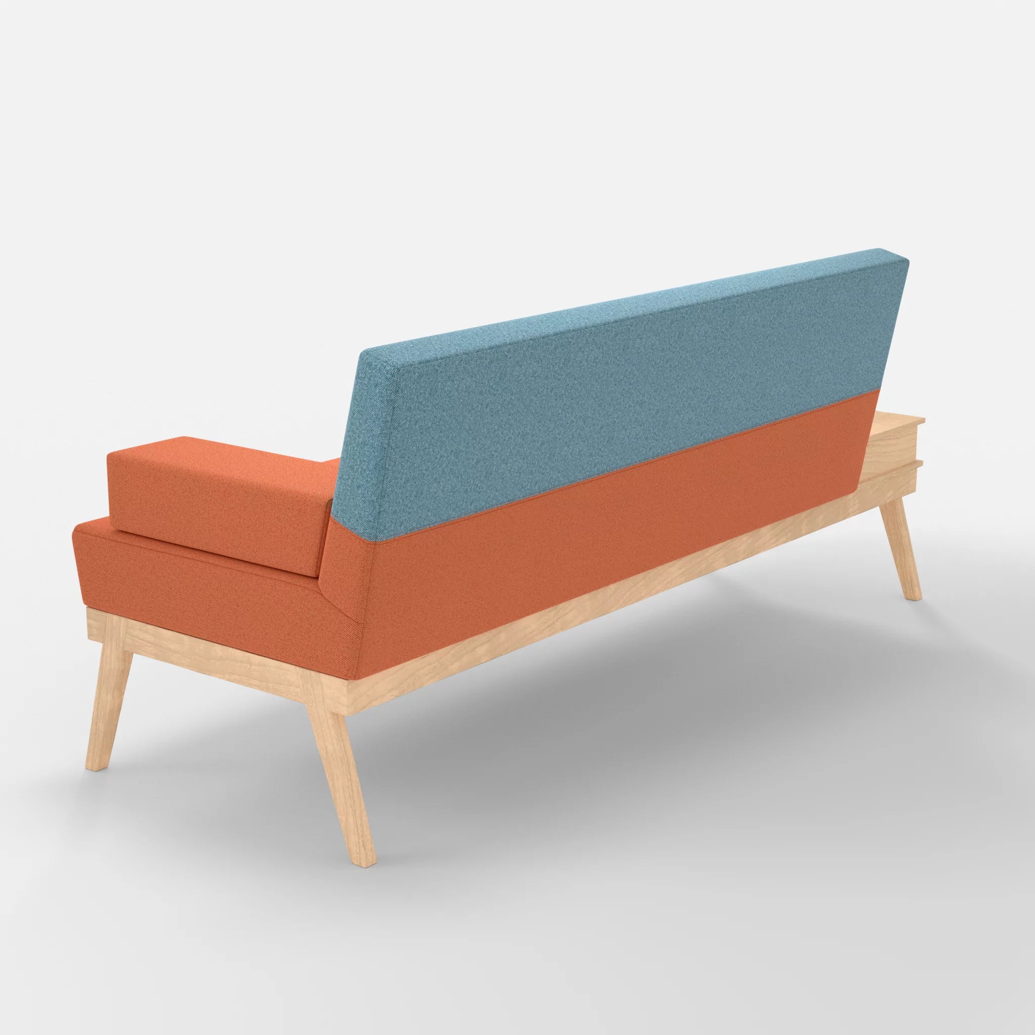 3er Sitzsofa Bauz mit Ablage links celia0215-celia0209 in Orange und Türkis von hinten