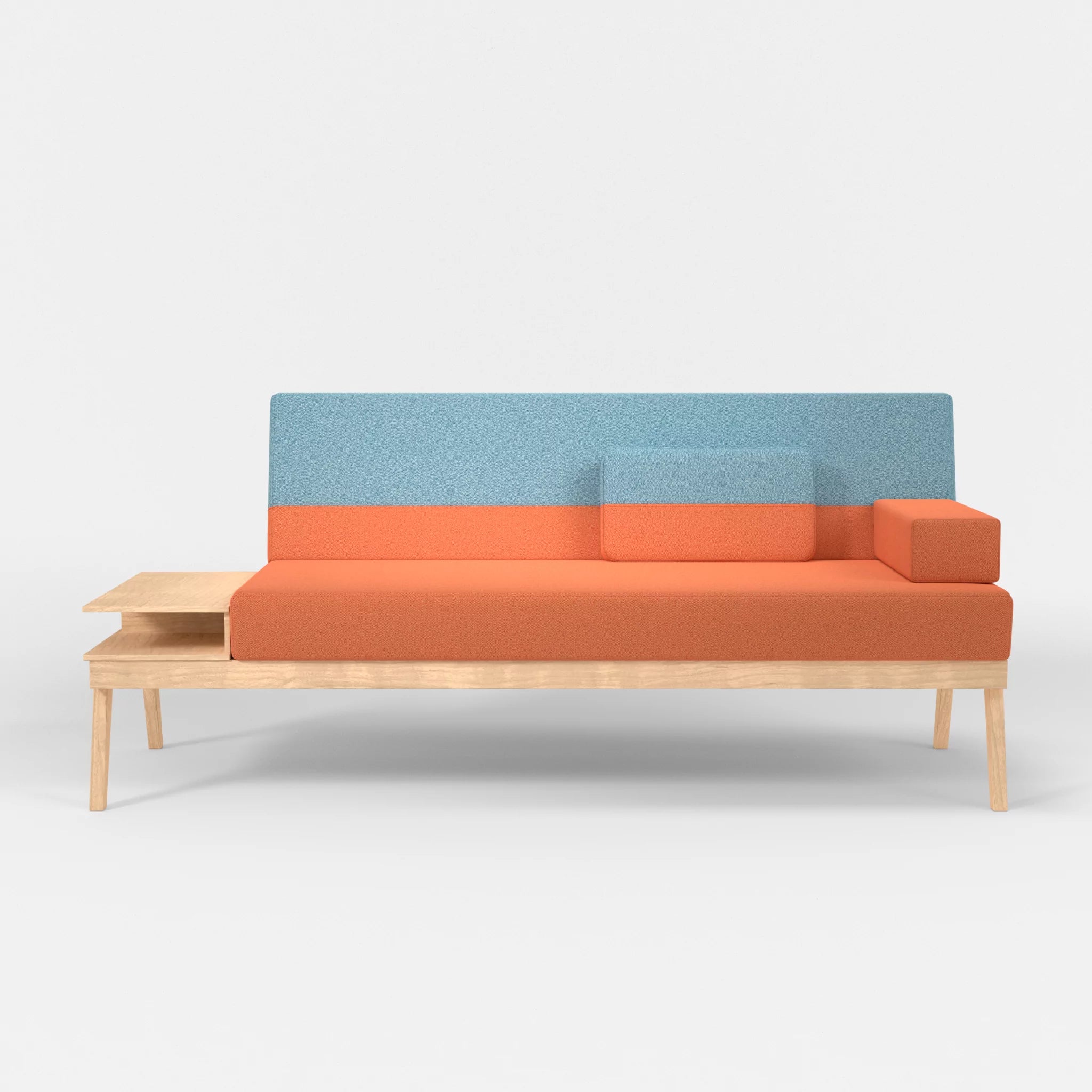 3er Sitzsofa Bauz mit Ablage links celia0215-celia0209 in Orange und Türkis von vorne