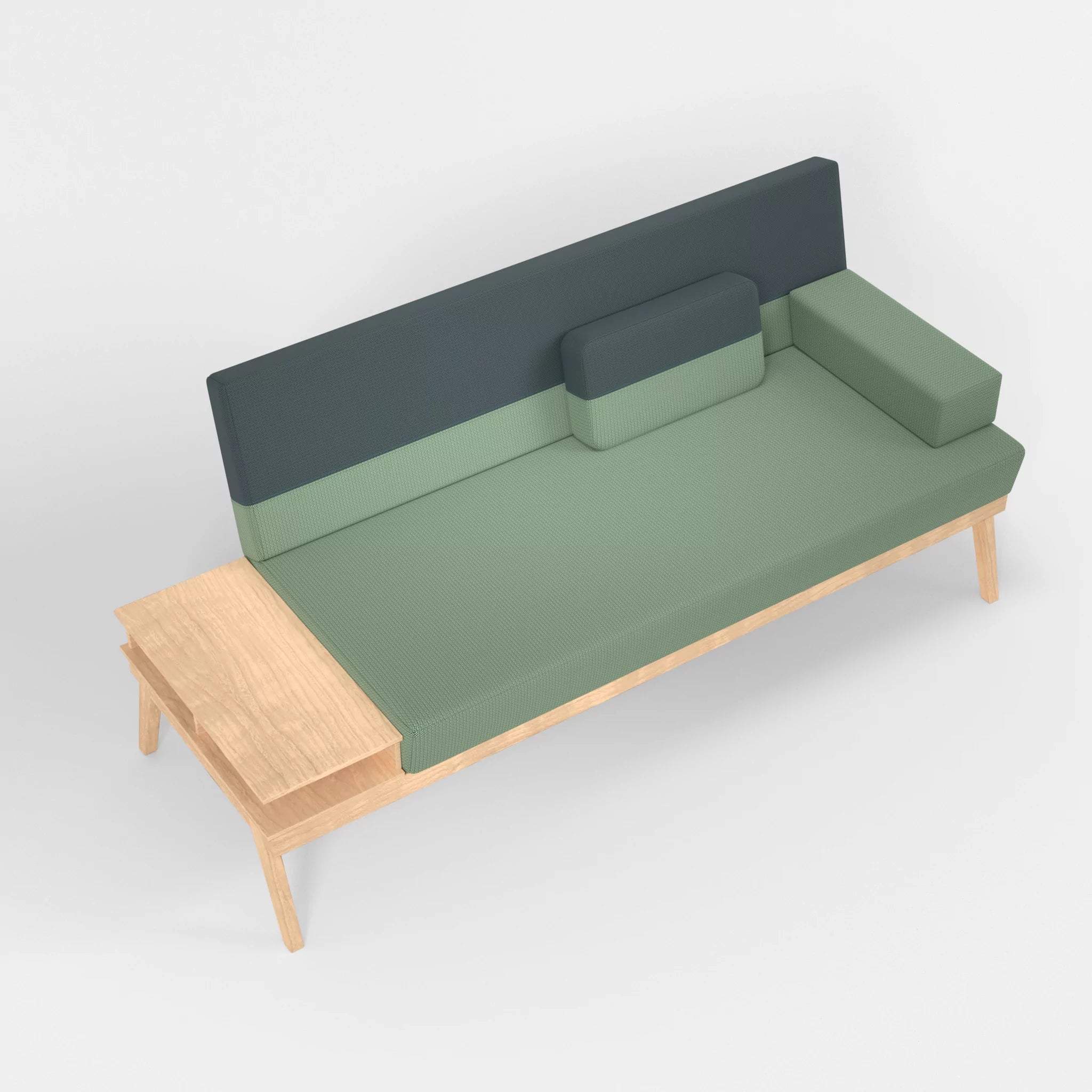3er Sitzsofa Bauz mit Ablage links credoaloe-credojaspis in Hellgrün und Türkis von oben