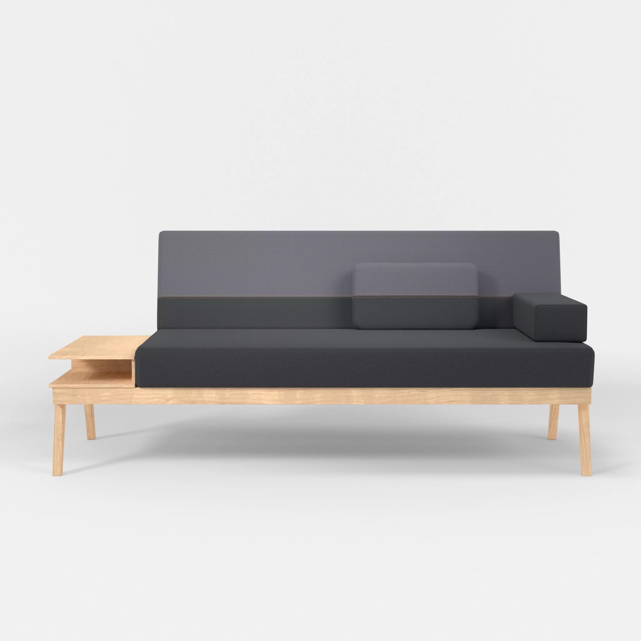 3er Sitzsofa Bauz mit Ablage links credoasphalt-credocarbon in Anthrazit und Dunkelgrau von vorne