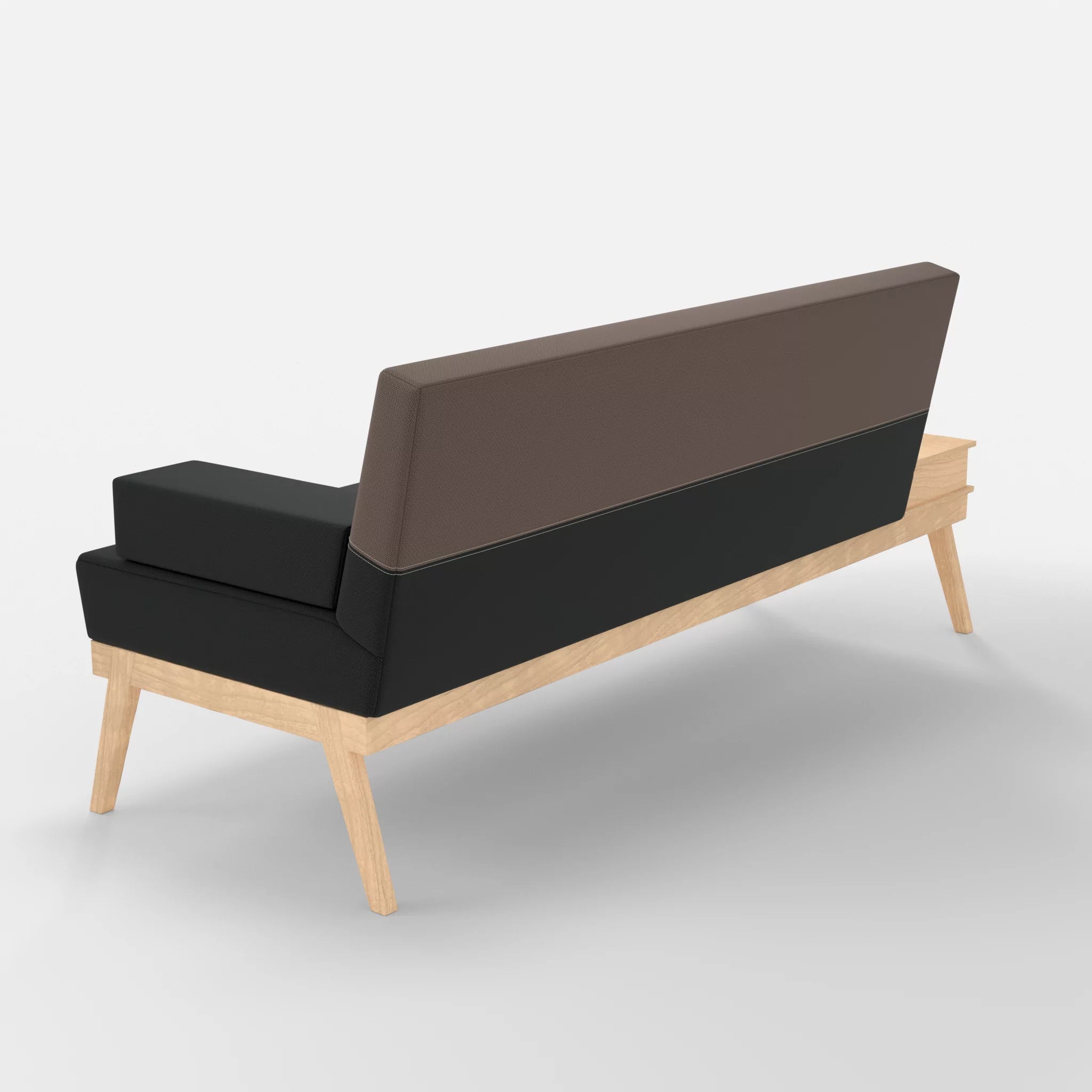 3er Sitzsofa Bauz mit Ablage links credoblack-credowalnut in Schwarz und Dunkelgrau von hinten
