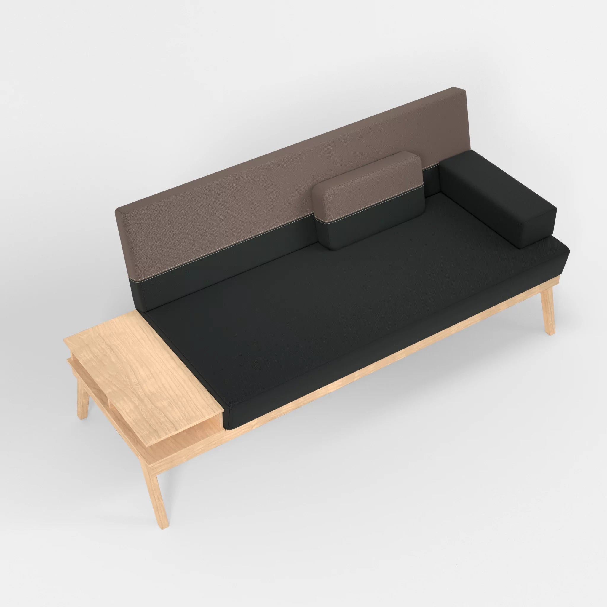 3er Sitzsofa Bauz mit Ablage links credoblack-credowalnut in Schwarz und Dunkelgrau von oben