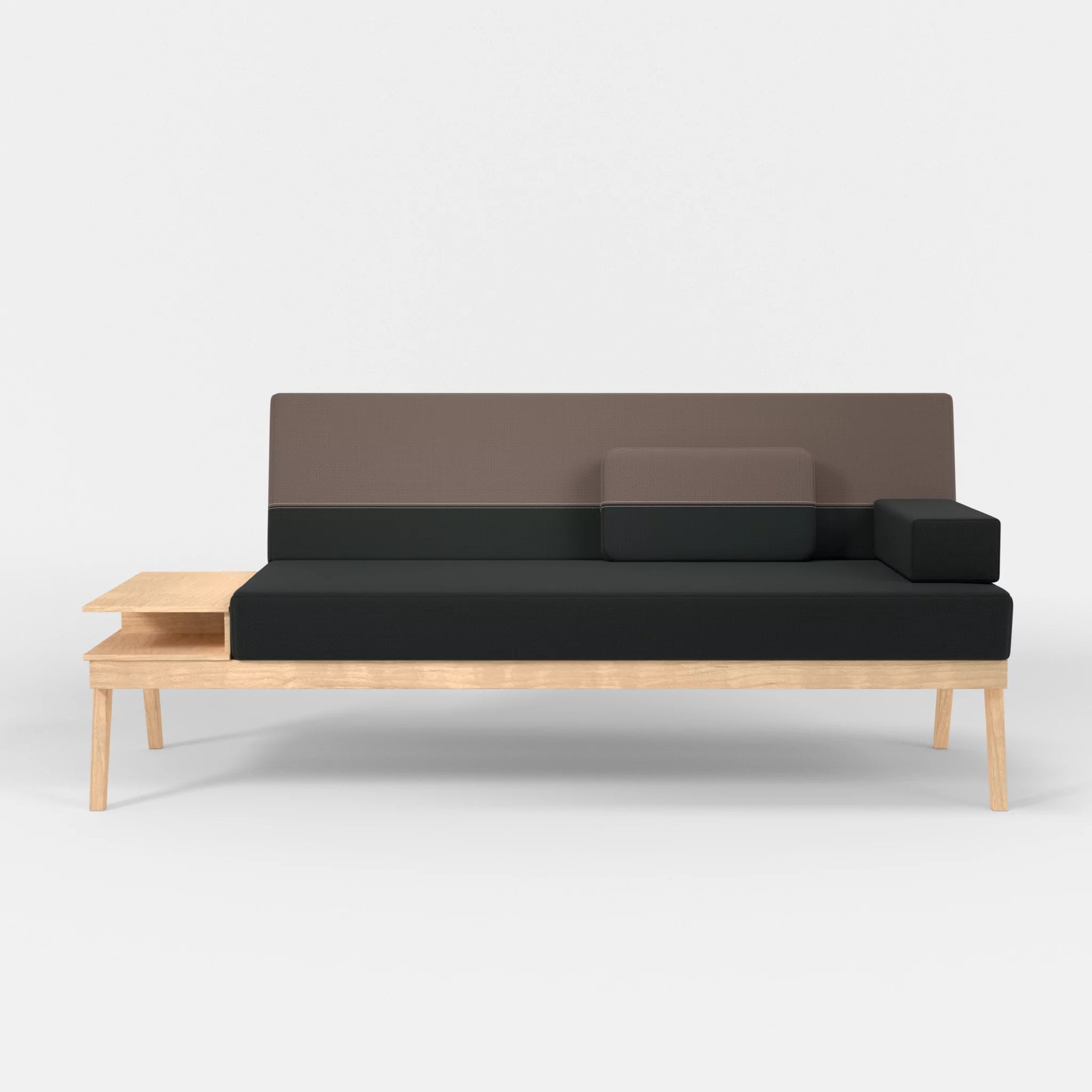3er Sitzsofa Bauz mit Ablage links credoblack-credowalnut in Schwarz und Dunkelgrau von vorne
