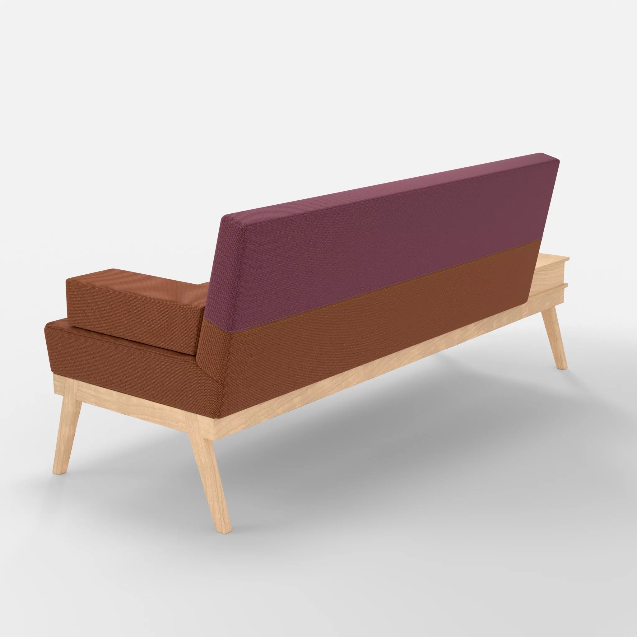 3er Sitzsofa Bauz mit Ablage links credokupfer-credobreva in Braun und Violett von hinten