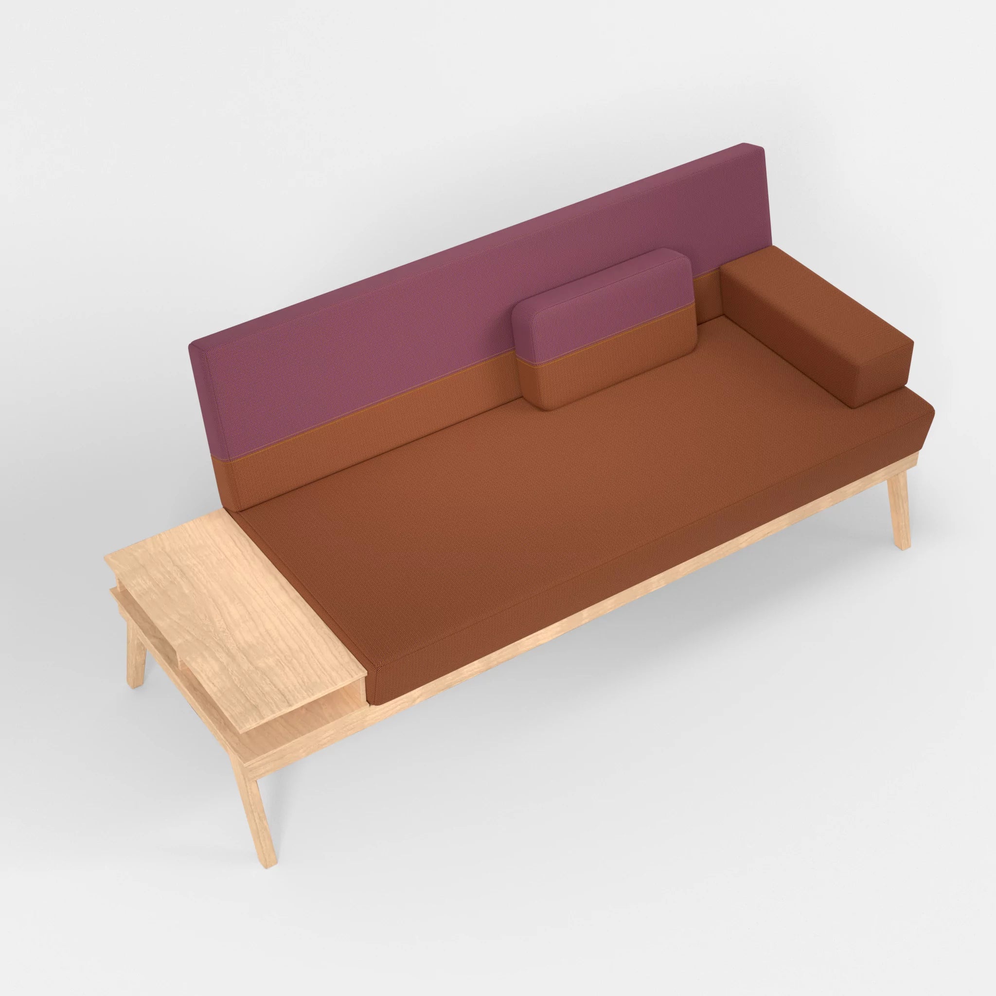 3er Sitzsofa Bauz mit Ablage links credokupfer-credobreva in Braun und Violett von oben