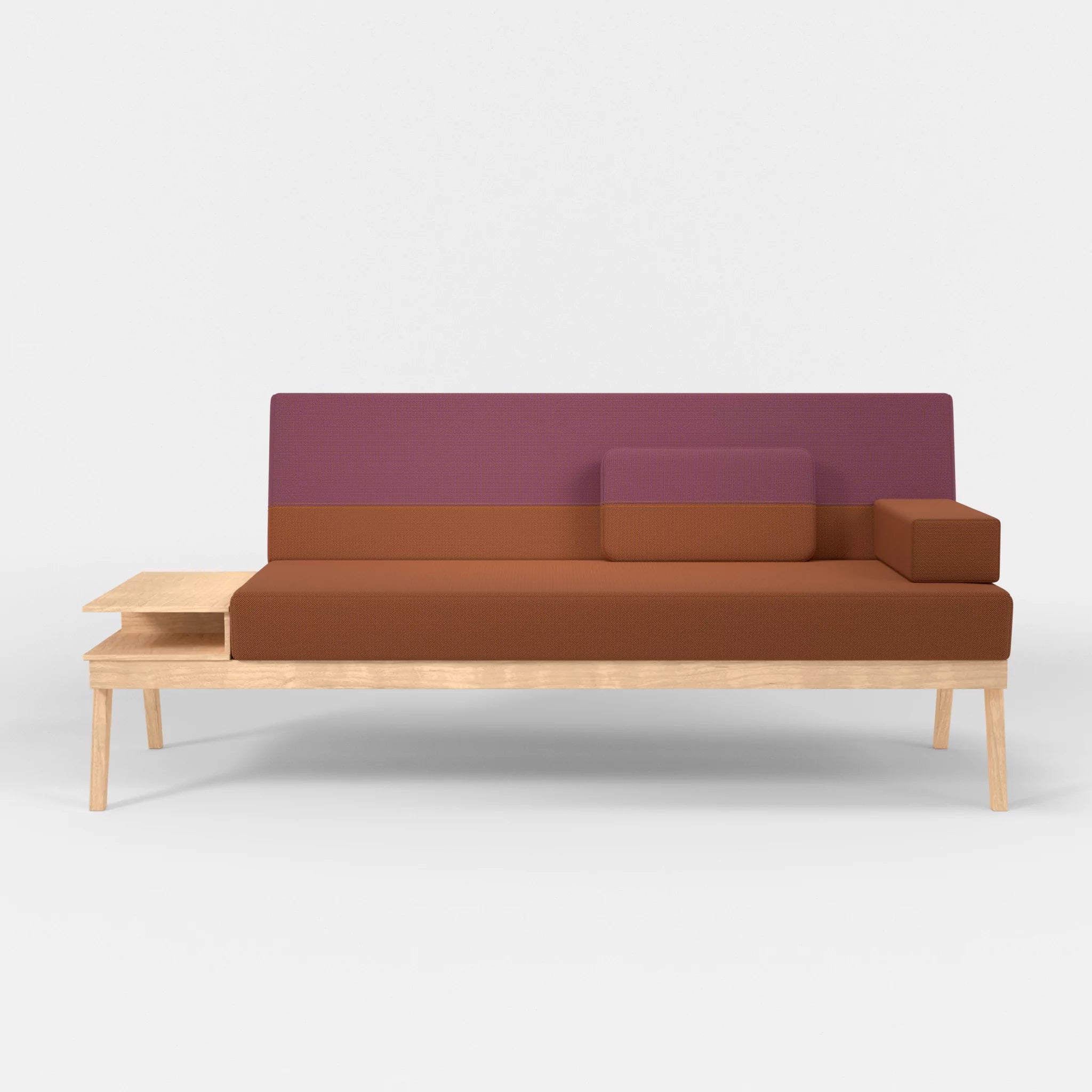 3er Sitzsofa Bauz mit Ablage links credokupfer-credobreva in Braun und Violett von vorne