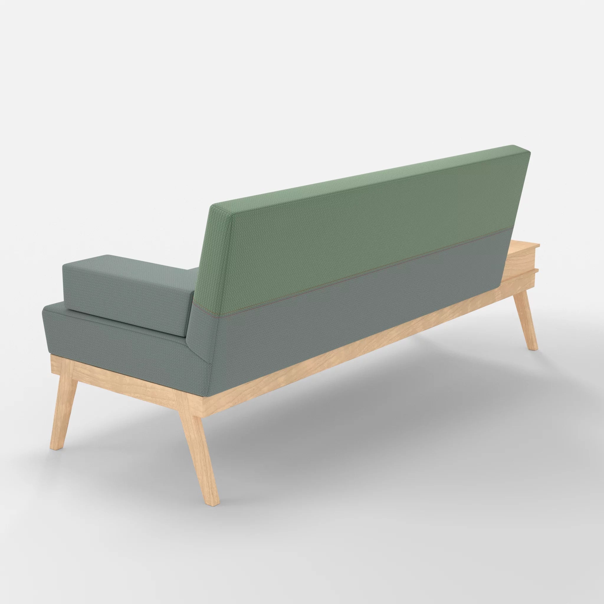 3er Sitzsofa Bauz mit Ablage links credolake-credoaloe in Graublau und Hellgrün von hinten