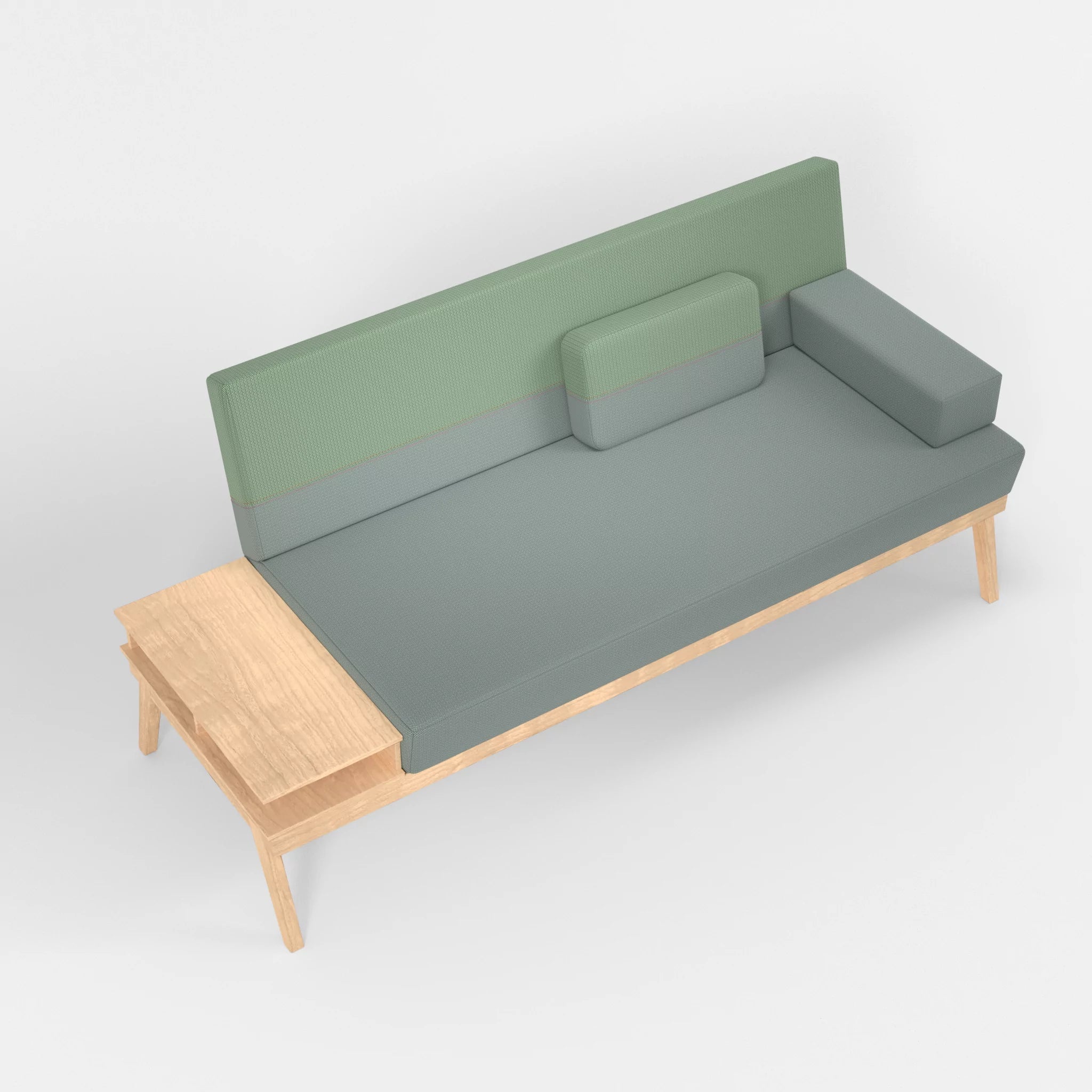 3er Sitzsofa Bauz mit Ablage links credolake-credoaloe in Graublau und Hellgrün von oben
