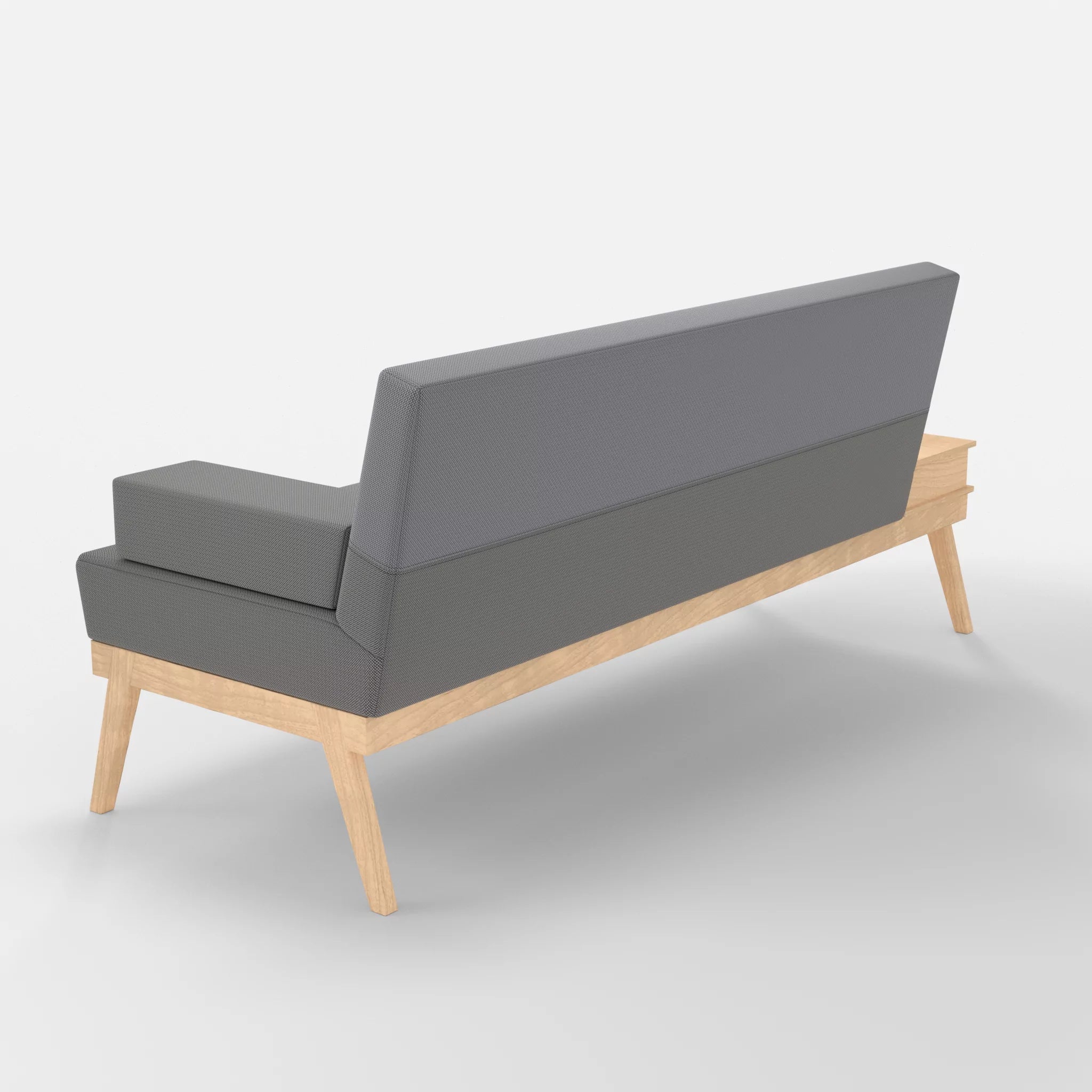3er Sitzsofa Bauz mit Ablage links credozinn-credochalk in Mittelgrau und Hellgrau von hinten