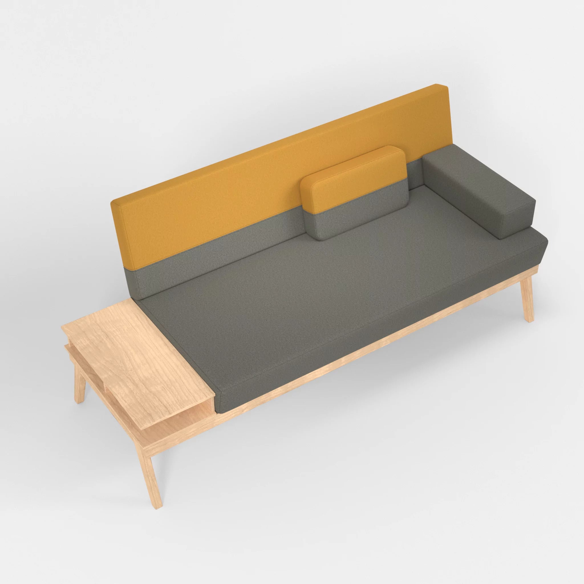 3er Sitzsofa Bauz mit Ablage links dama0003-dama0081 in Mittelgrau und Curry von oben