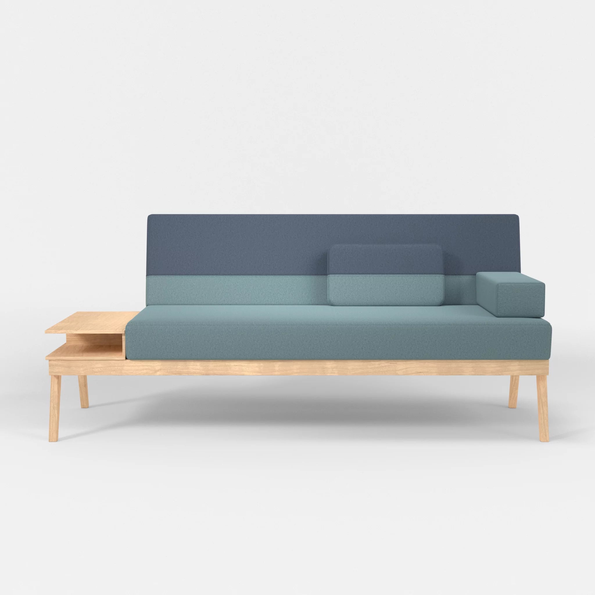 3er Sitzsofa Bauz mit Ablage links dama0016-dama0075 in Hellblau und Blau von vorne